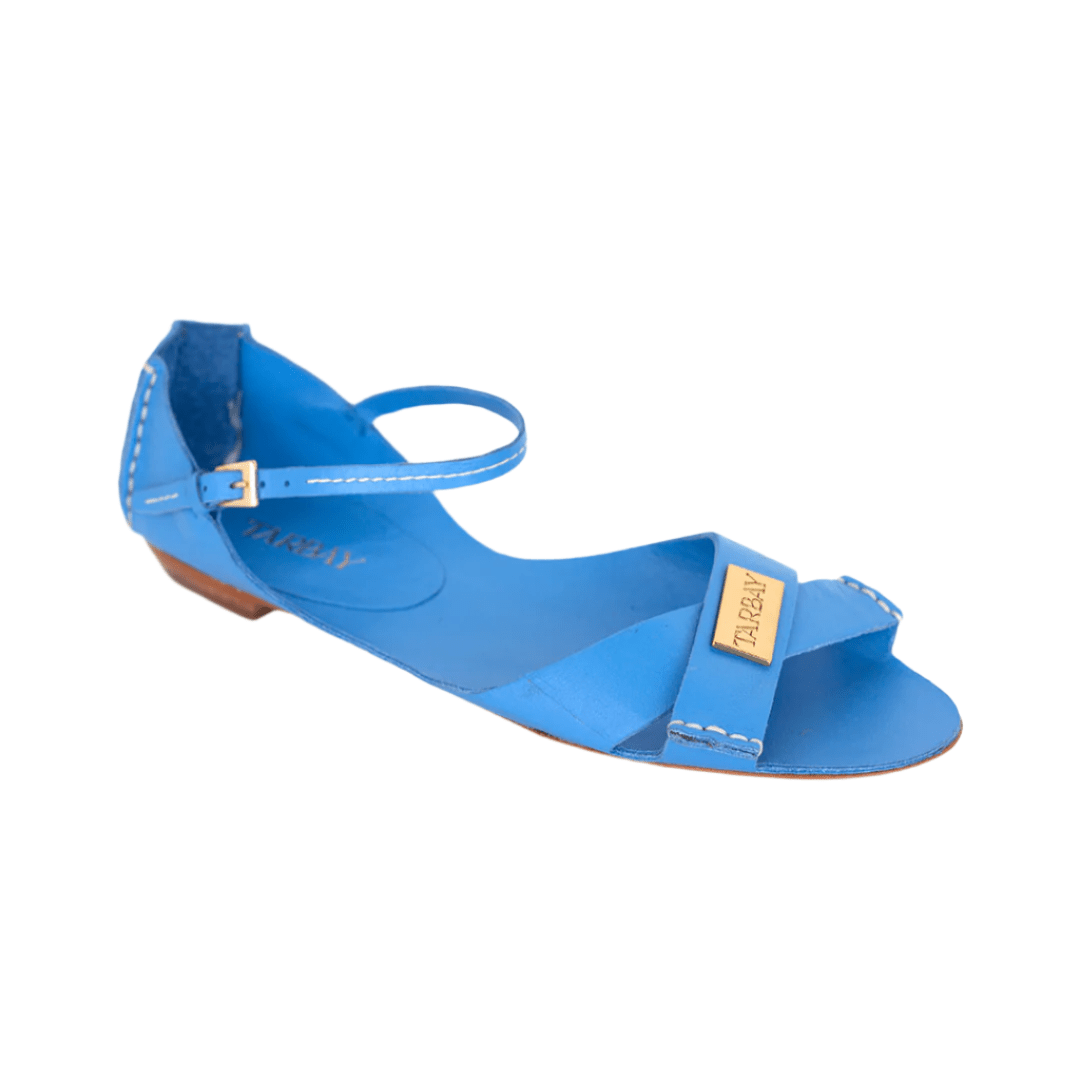 Tajali Leather Sandals - Azure Tajali Flats TARBAY
