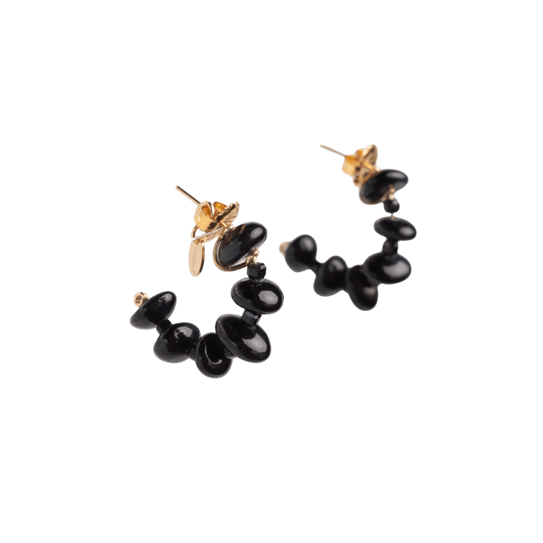 Neith Earrings #1 (35mm) - Black Spinel, Tiger's Eye & 14K Gold-Filled Earrings FW25