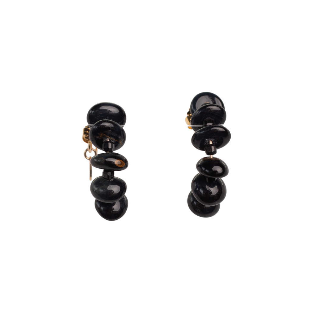 Neith Earrings #1 (35mm) - Black Spinel, Tiger's Eye & 14K Gold-Filled