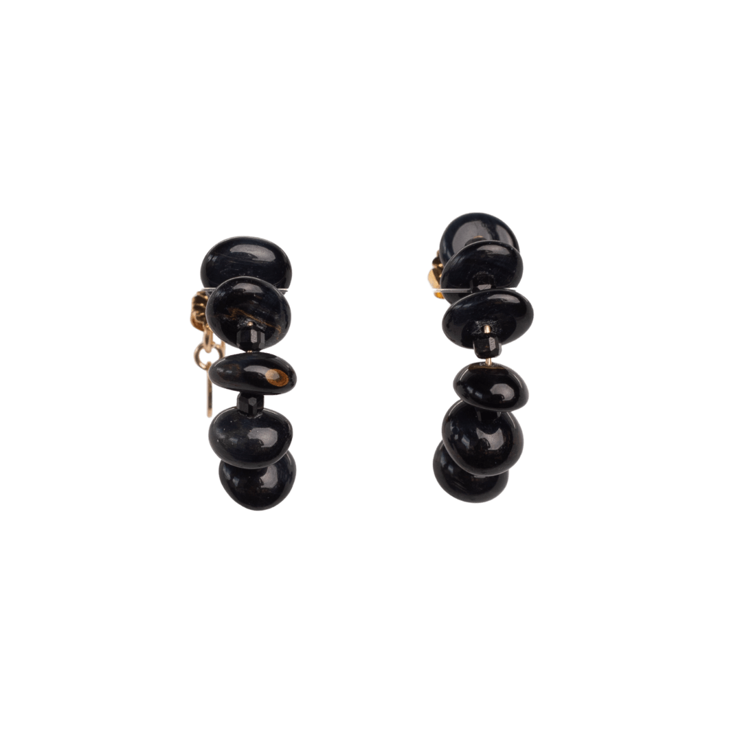 Neith Earrings #1 (35mm) - Black Spinel, Tiger's Eye & 14K Gold-Filled Earrings FW25