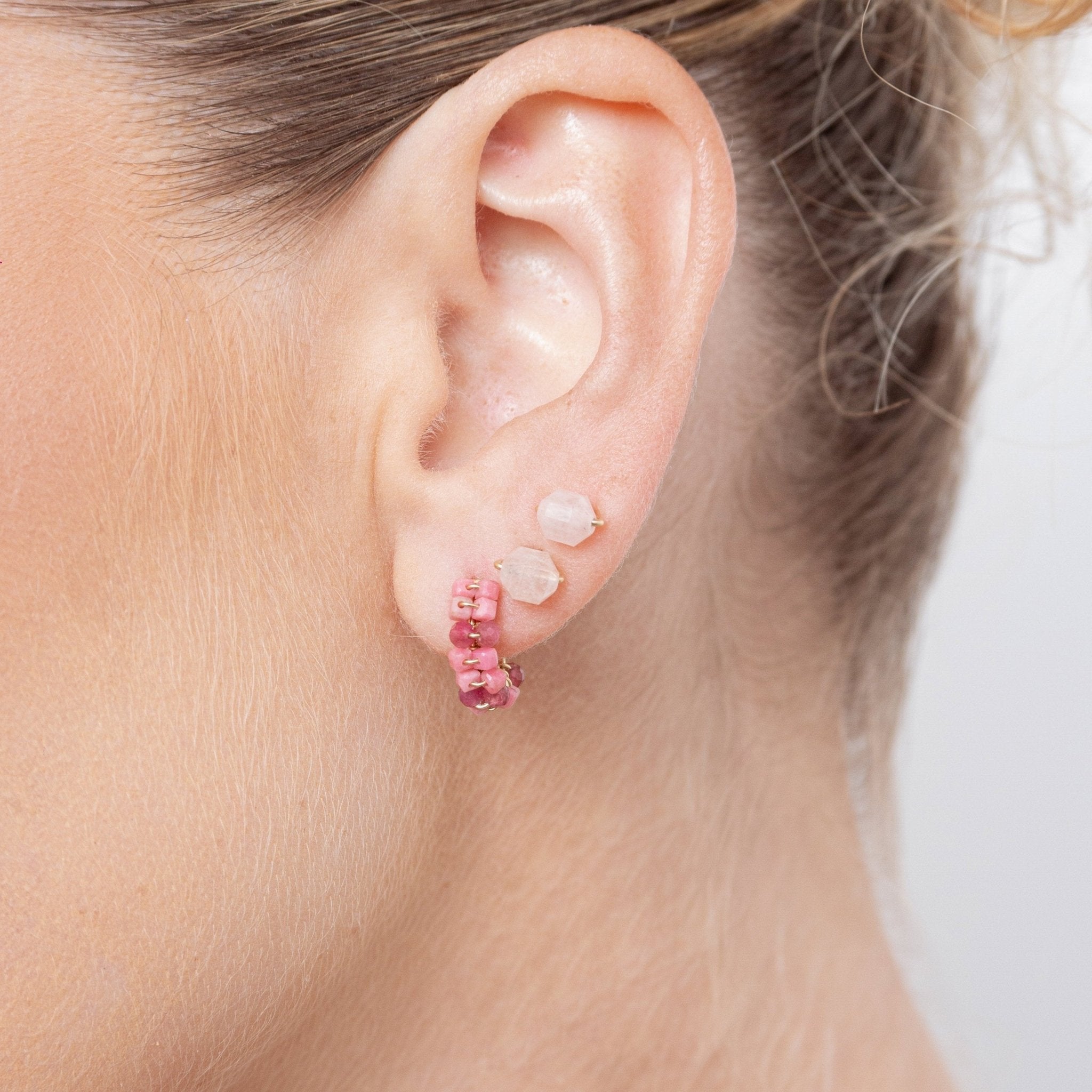 Cleopatra Hoop Earrings #1 (10mm) - Tourmaline & Rhodochrosite Earrings CLASICOS