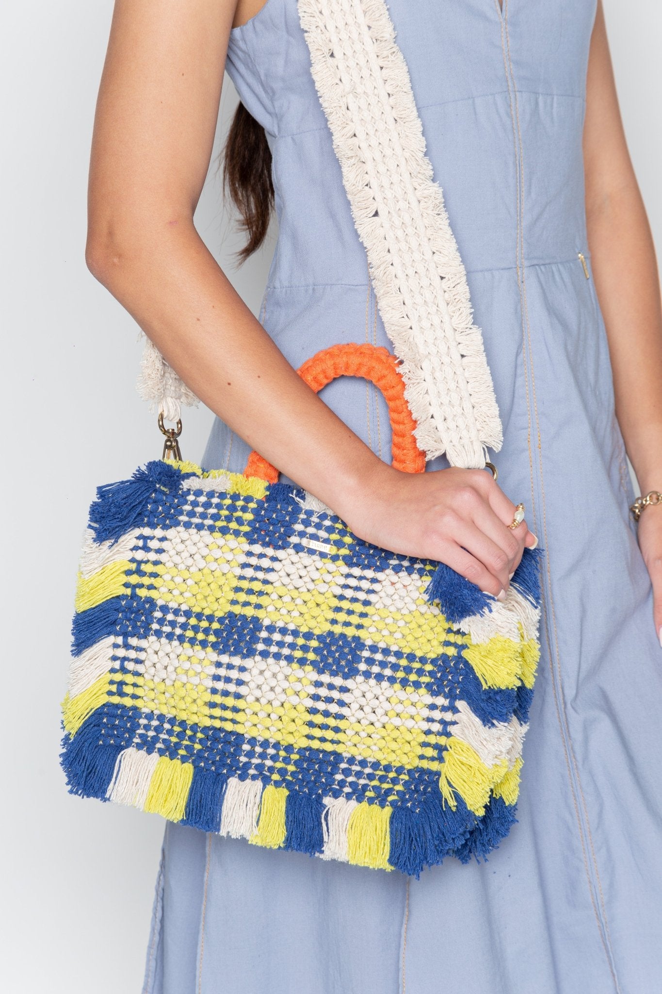 Gossypium Tote Bag Medium - Navy, Buttercream, Yellow & Orange Shoulder & Crossbody Bags TARBAY