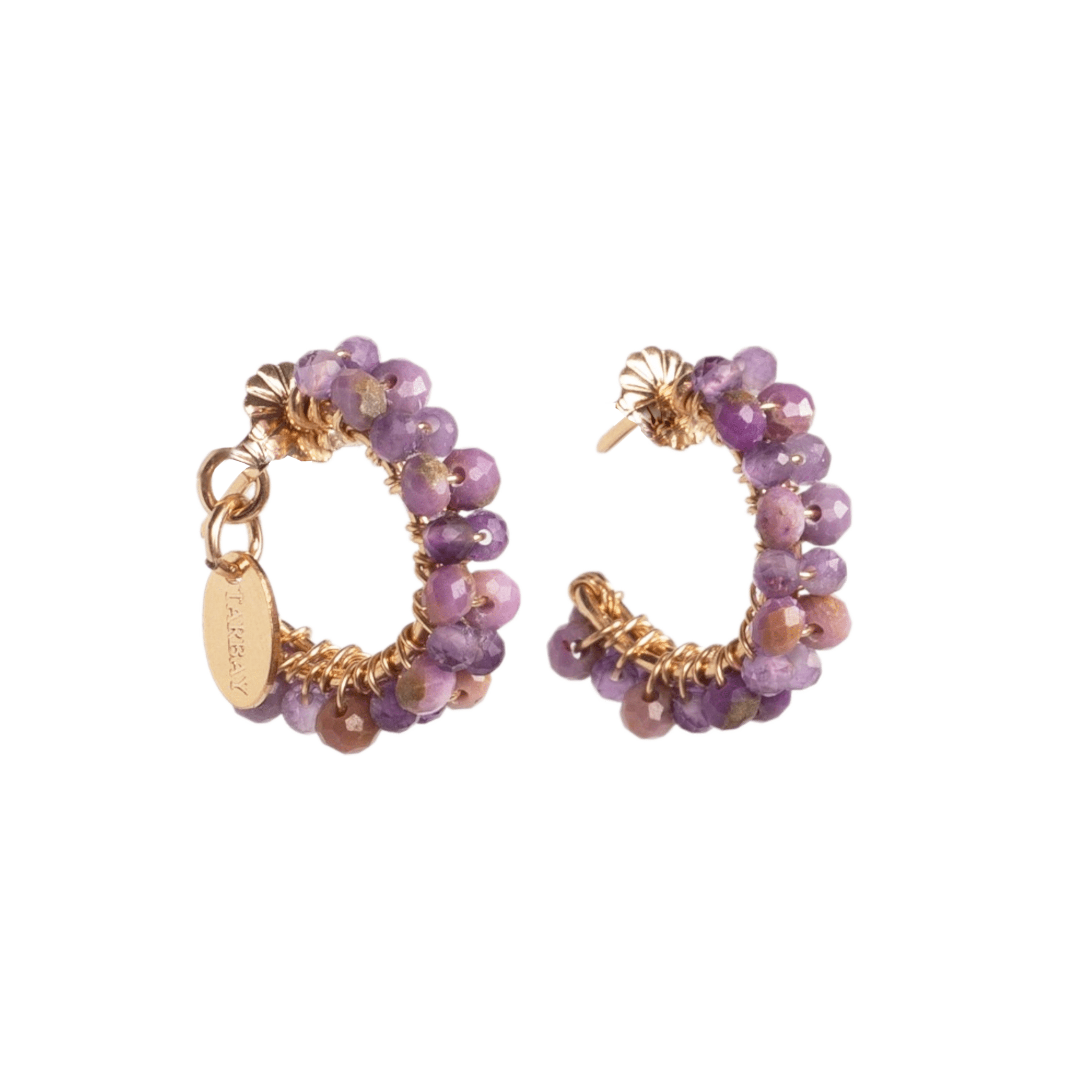 Cleopatra Earrings #1 (20mm) - Amethyst & Lepidolite Earrings TARBAY