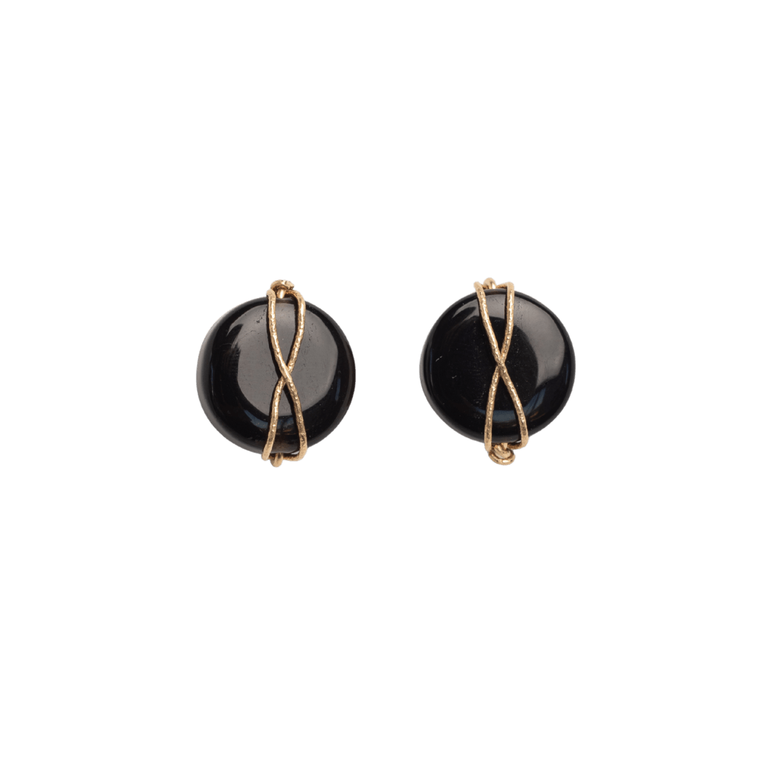 Juana Earrings #1 (20mm) - Black Agate & 14K Gold-Filled Earrings FW25