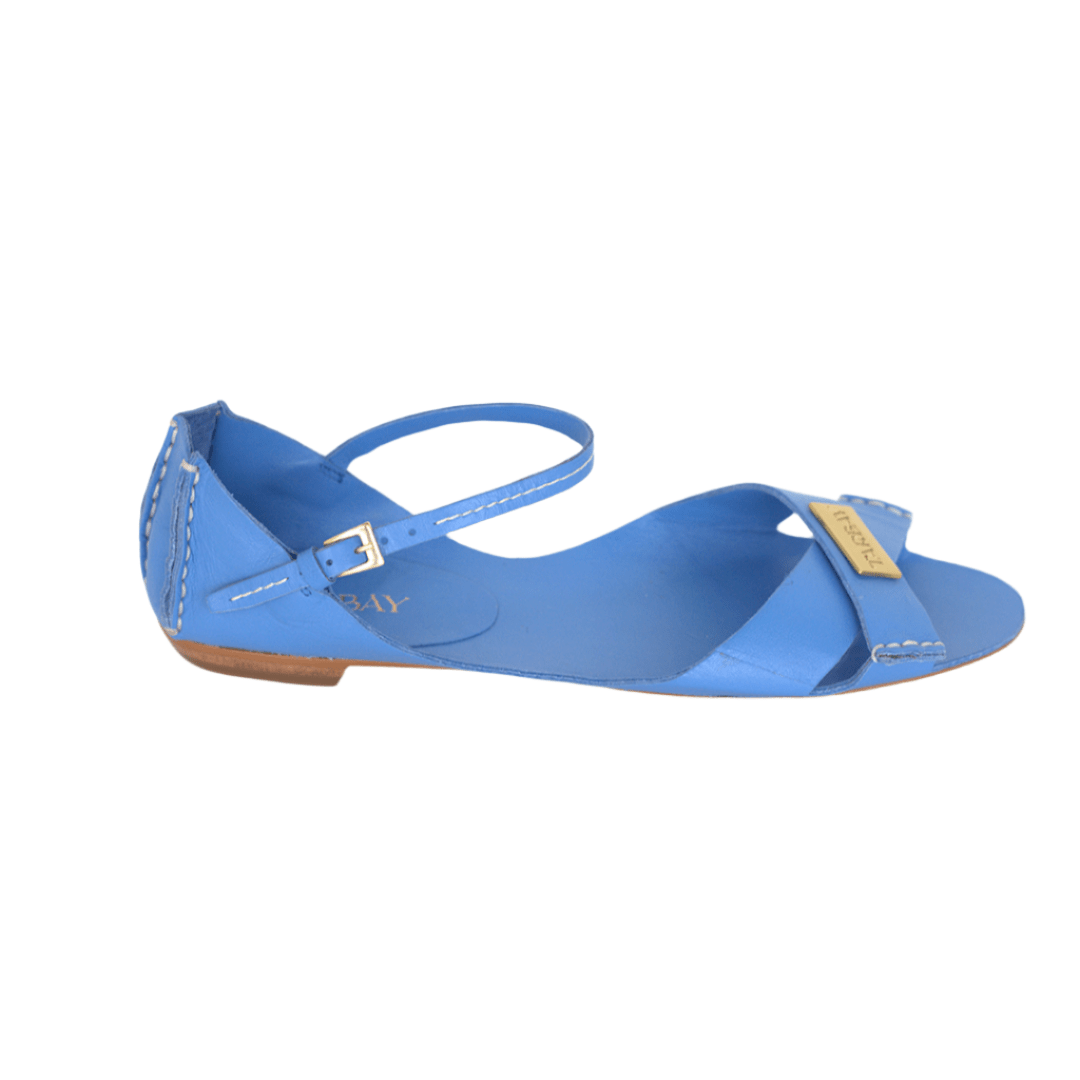 Tajali Leather Sandals - Azure Tajali Flats TARBAY