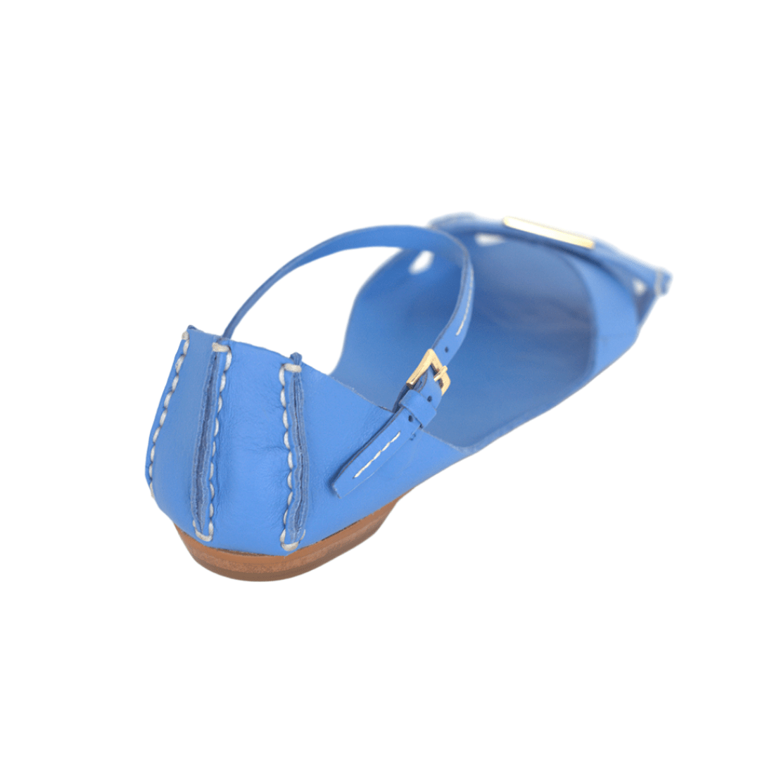Tajali Leather Sandals - Azure Tajali Flats TARBAY