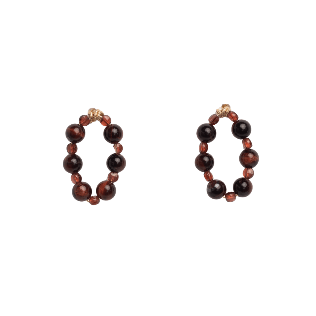 Encarnacion Earrings #1 (30mm) - Garnet, Tiger's Eye & 14K Gold-Filled Earrings FW25