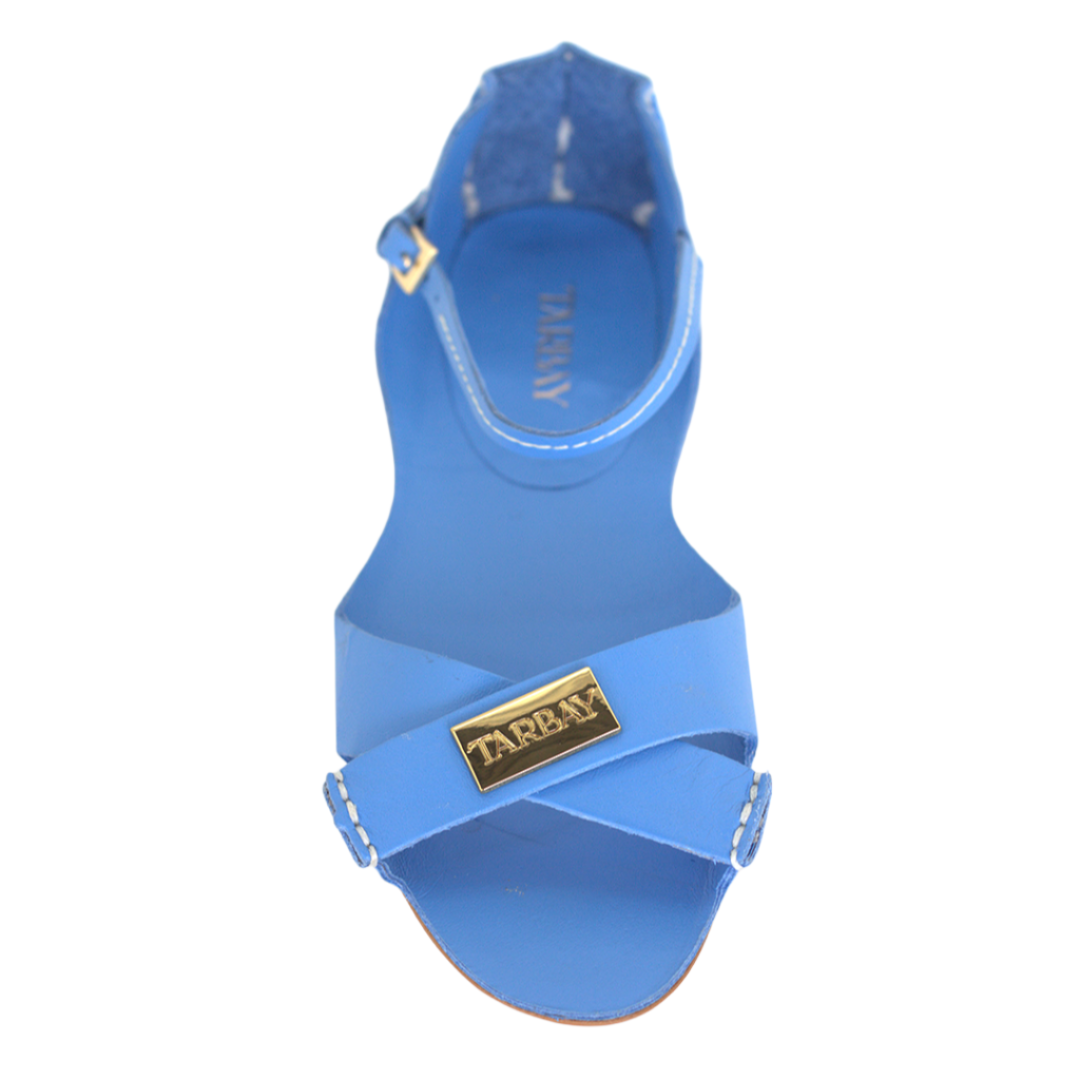 Tajali Leather Sandals - Azure Tajali Flats TARBAY