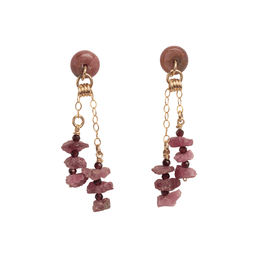 Andrea Earrings #1 (55mm) - Garnet, Tourmaline & 14K Gold-Filled Earrings FW25