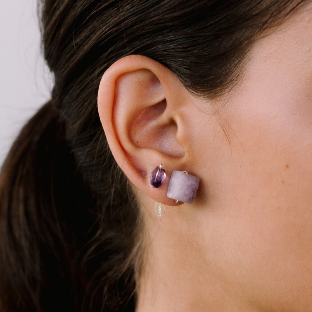 Solitario Earrings #1 (12mm) - Lepidolite Earrings TARBAY