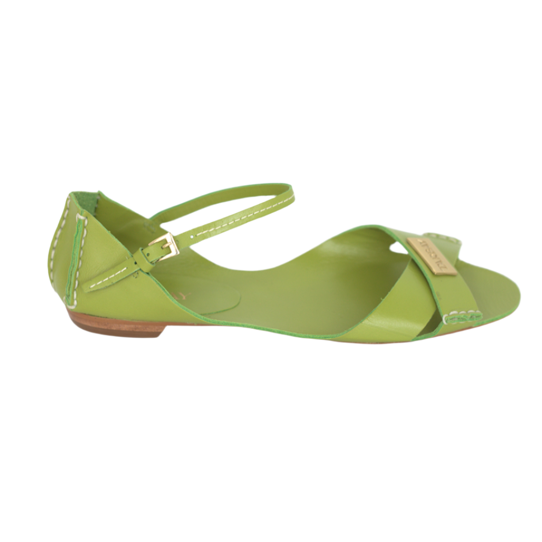 Tajali Leather Sandals - Green Apple Tajali Flats TARBAY