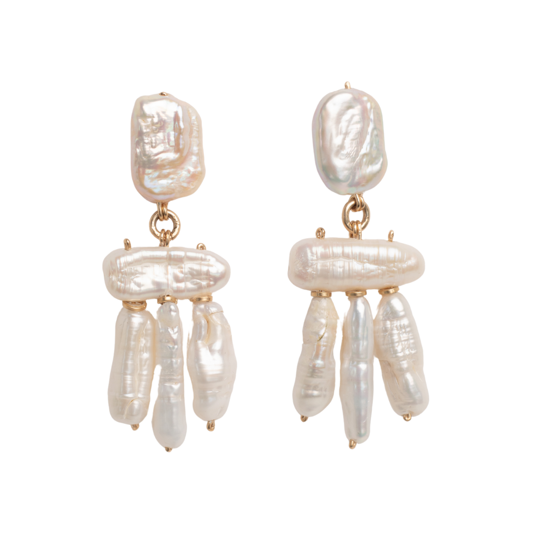 Keshi Earrings #14 (60mm) - White Pearl & 14K Gold-Filled Earrings FW25