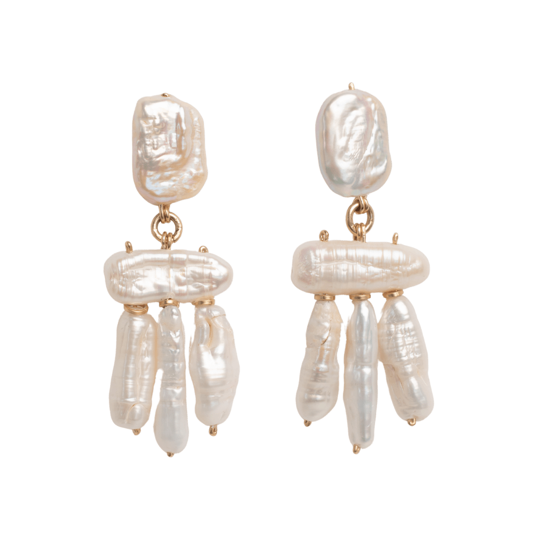 Keshi Earrings #14 (60mm) - White Pearl & 14K Gold-Filled Earrings FW25