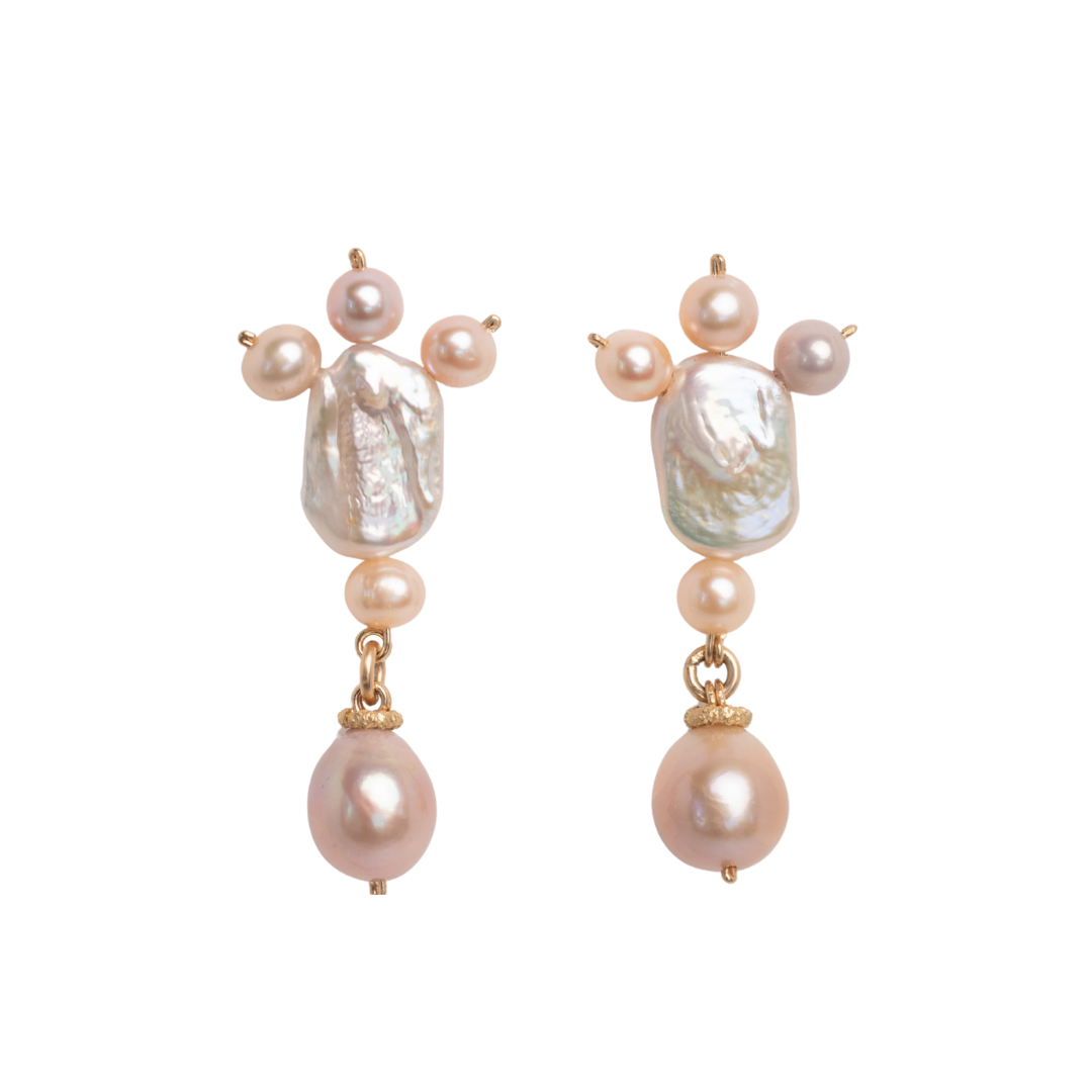 Germana Earrings #1 (55mm) - Salmon Pearl & Pearl Cay & 14K Gold-Filled Earrings FW25