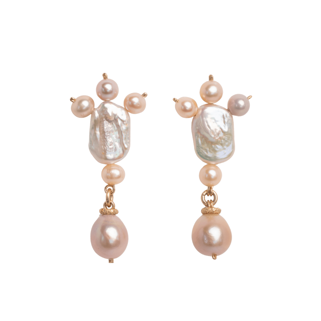 Germana Earrings #1 (55mm) - Salmon Pearl & Pearl Cay & 14K Gold-Filled Earrings FW25