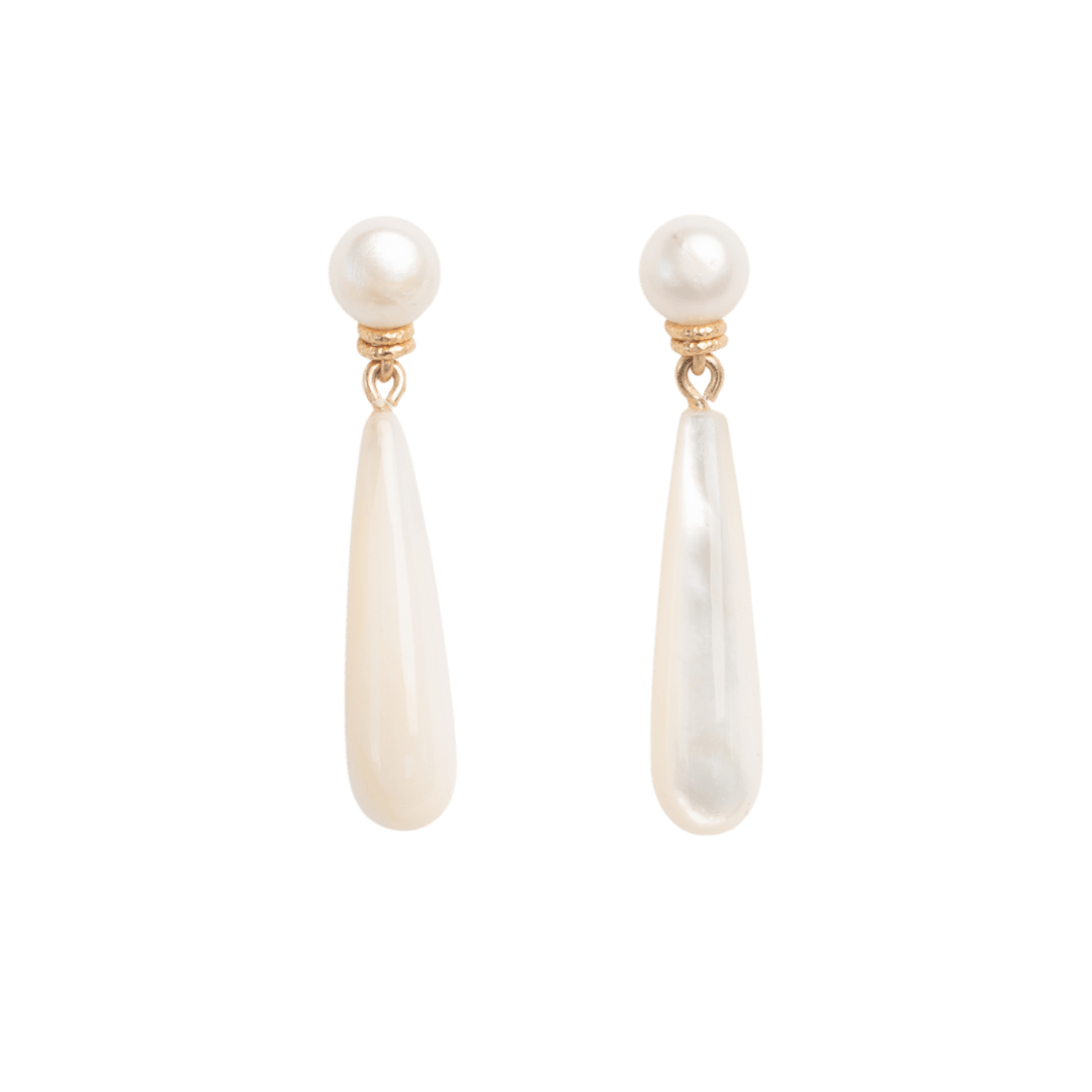 Gala Earrings #4 (45mm) - White Pearl, Nacre & 14K Gold-Filled Earrings FW25