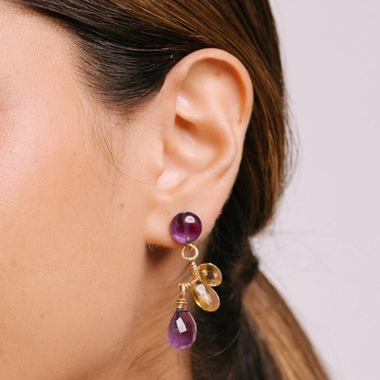 Alda Earrings #1 (45mm) - Amethyst, Ametrine & Citrine Earrings TARBAY