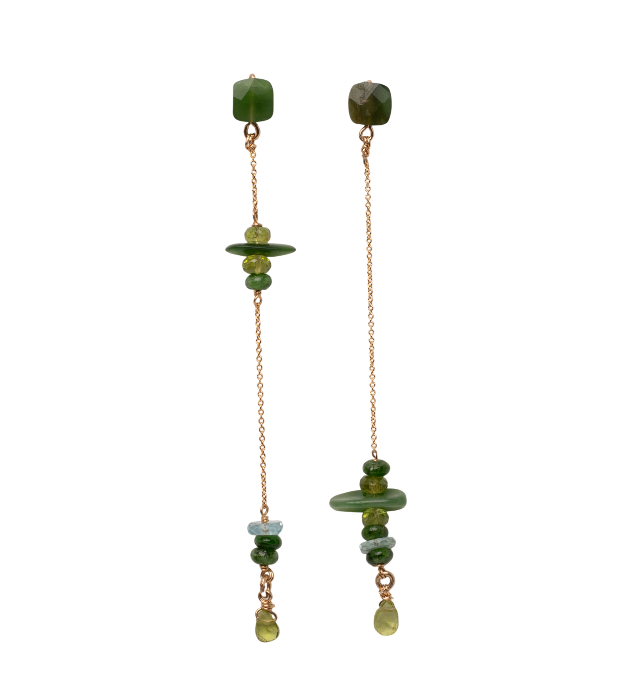Yuri Earrings #2 (10.5 cm) - Jade, Chrome, Peridot, Aquamarine & 14K Gold-Filled Earrings TARBAY