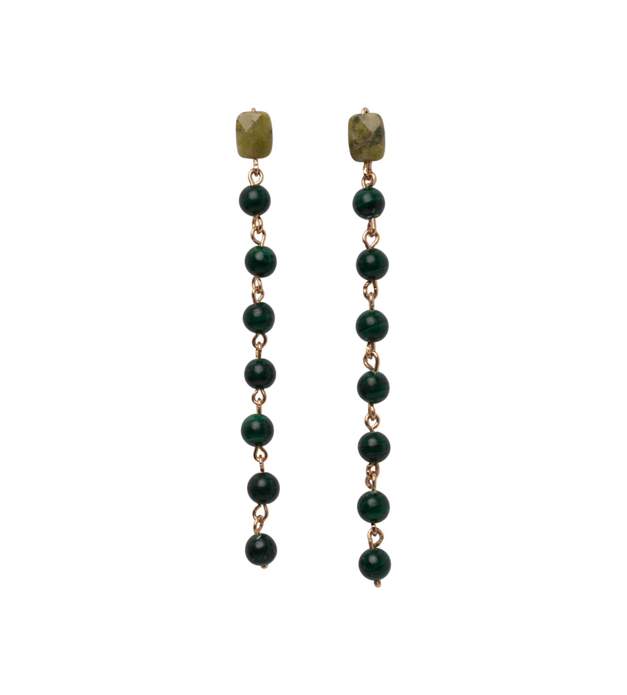 Saró Marú Earrings #1 (90mm) - Jasper, Malachite & 14K Gold-Filled Earrings TARBAY