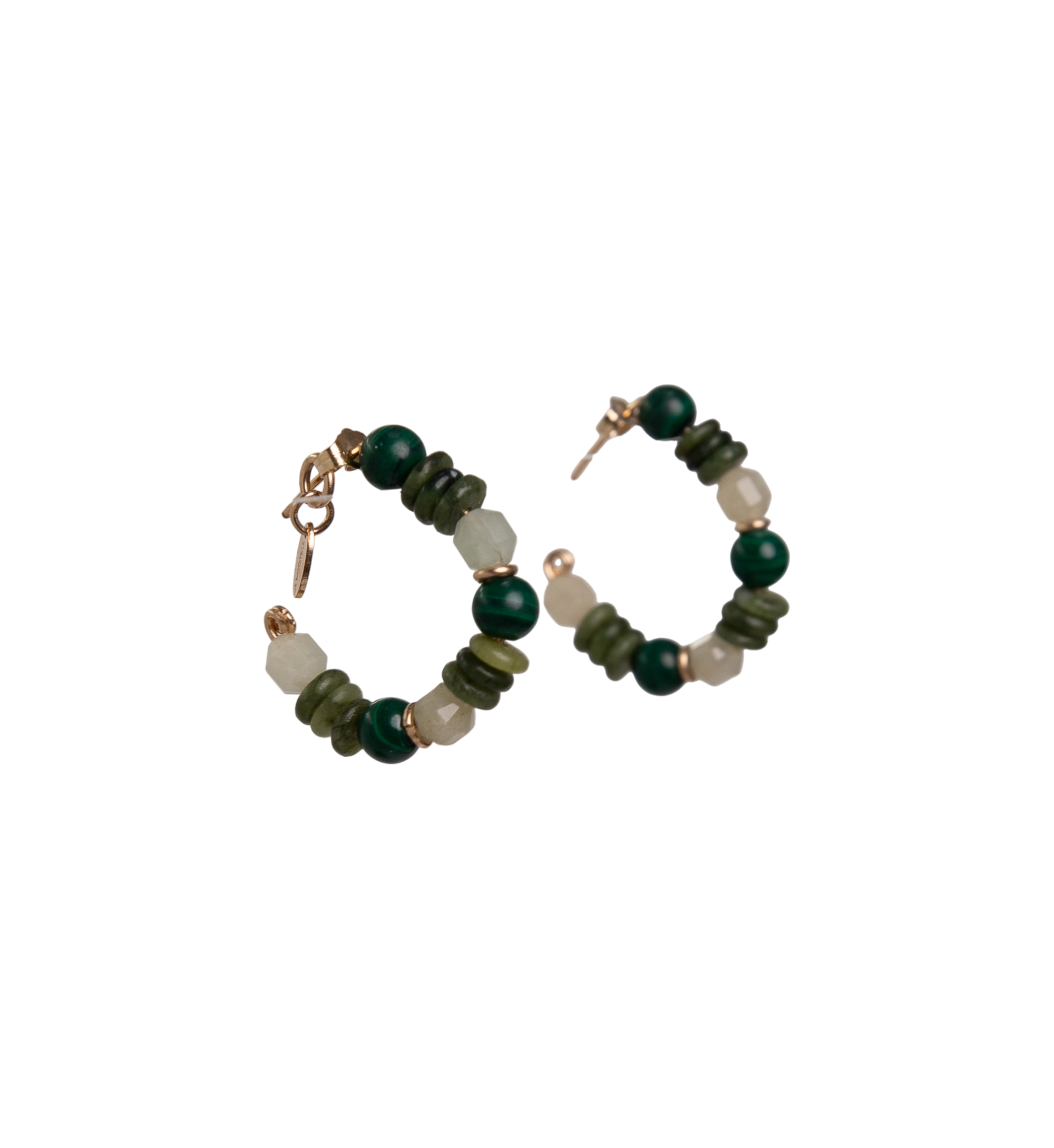 Saró Marú Earrings #2 (30mm) - Jasper, Malachite, Green Aquamarine & 14K Gold-Filled Earrings TARBAY