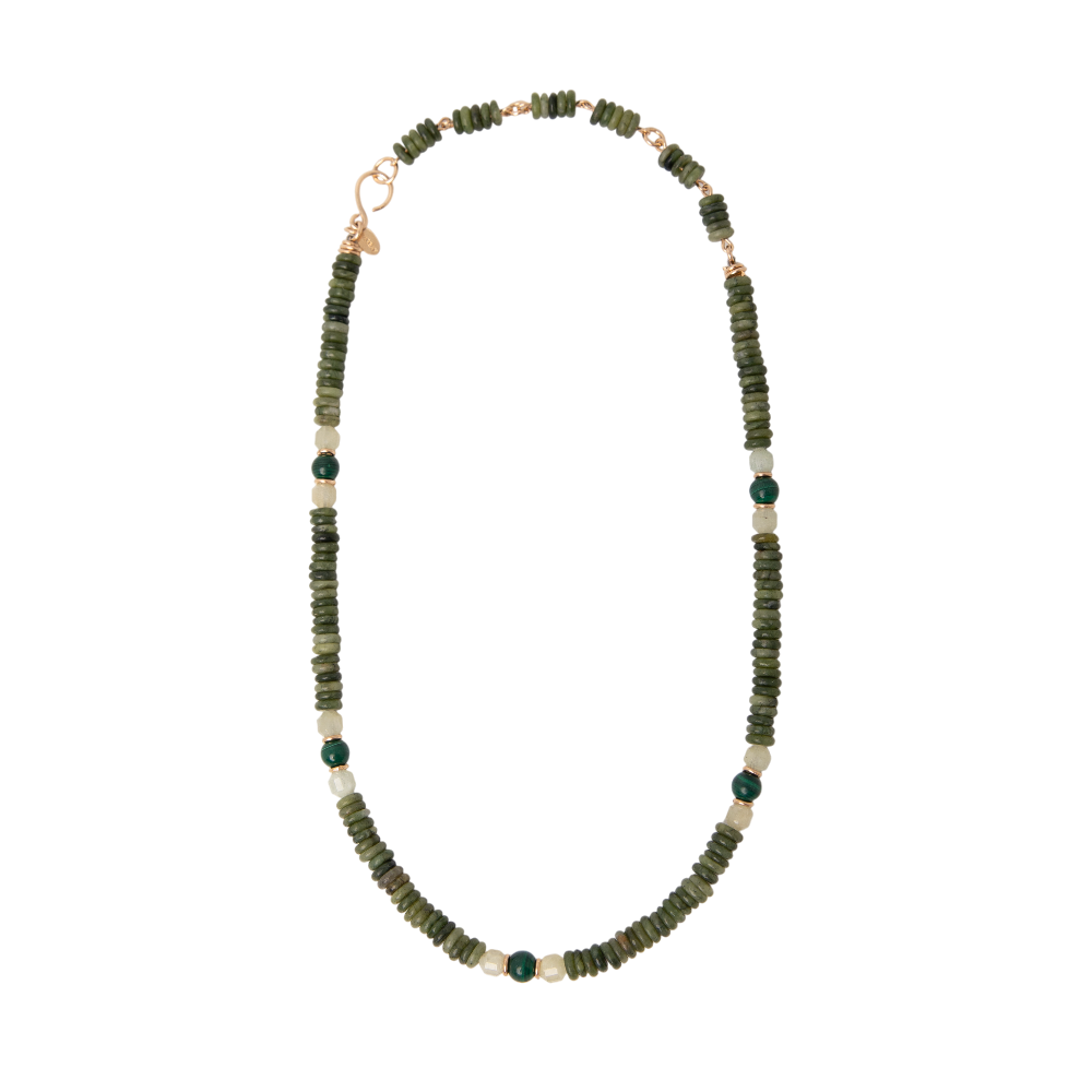 Saró Marú Necklace #1 (48cm) - Jade, Malachite, Aquamarine & 14K Gold-Filled Necklaces TARBAY