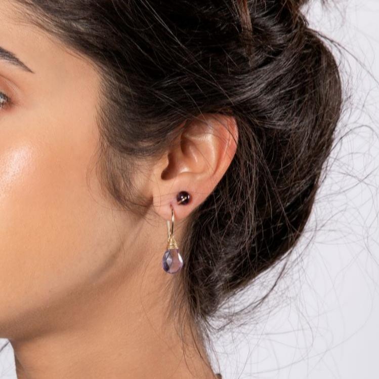 Gyros Stud Earrings (6mm) - Amethyst Earrings TARBAY