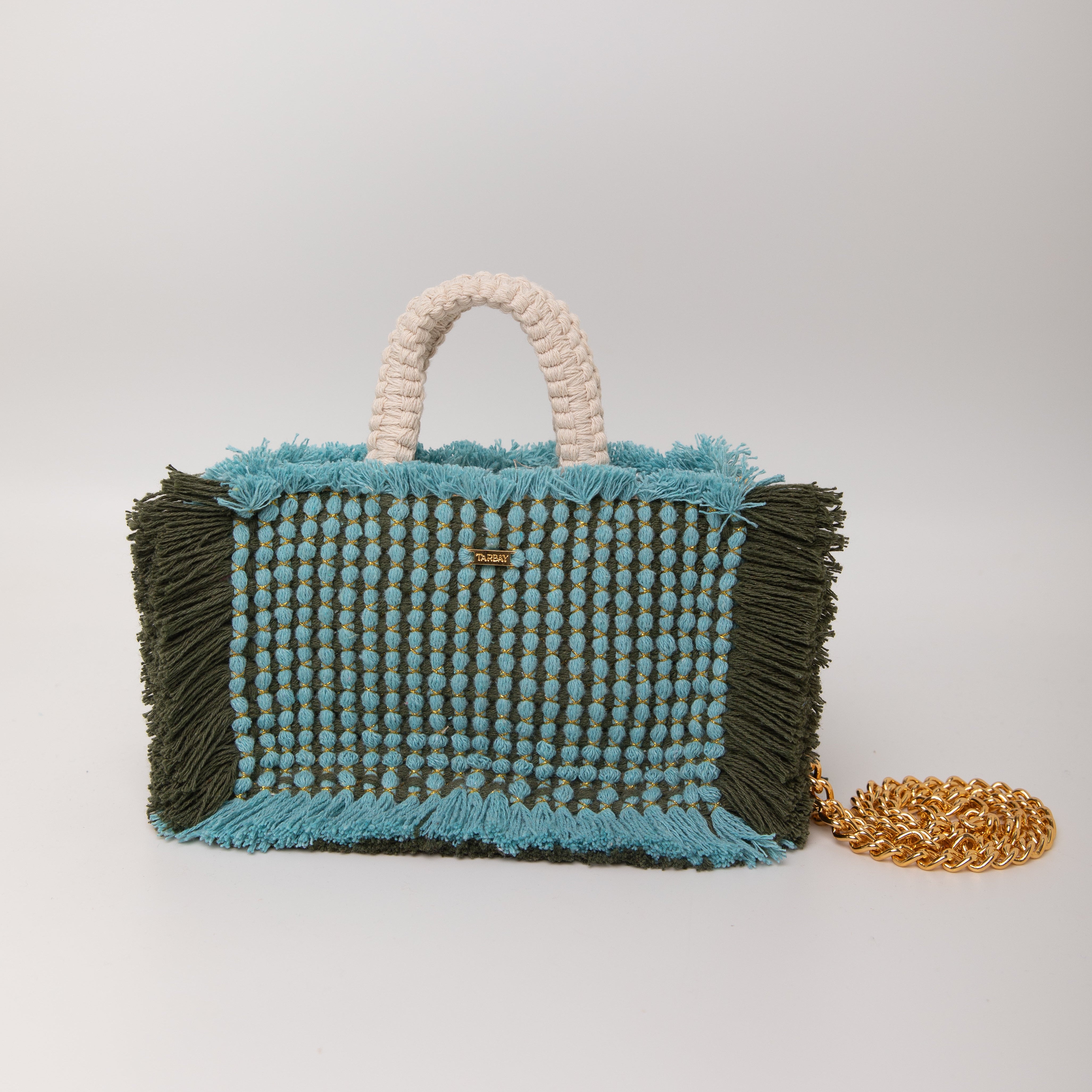 Gossypium Tote Bag Small - Turquoise & Olive