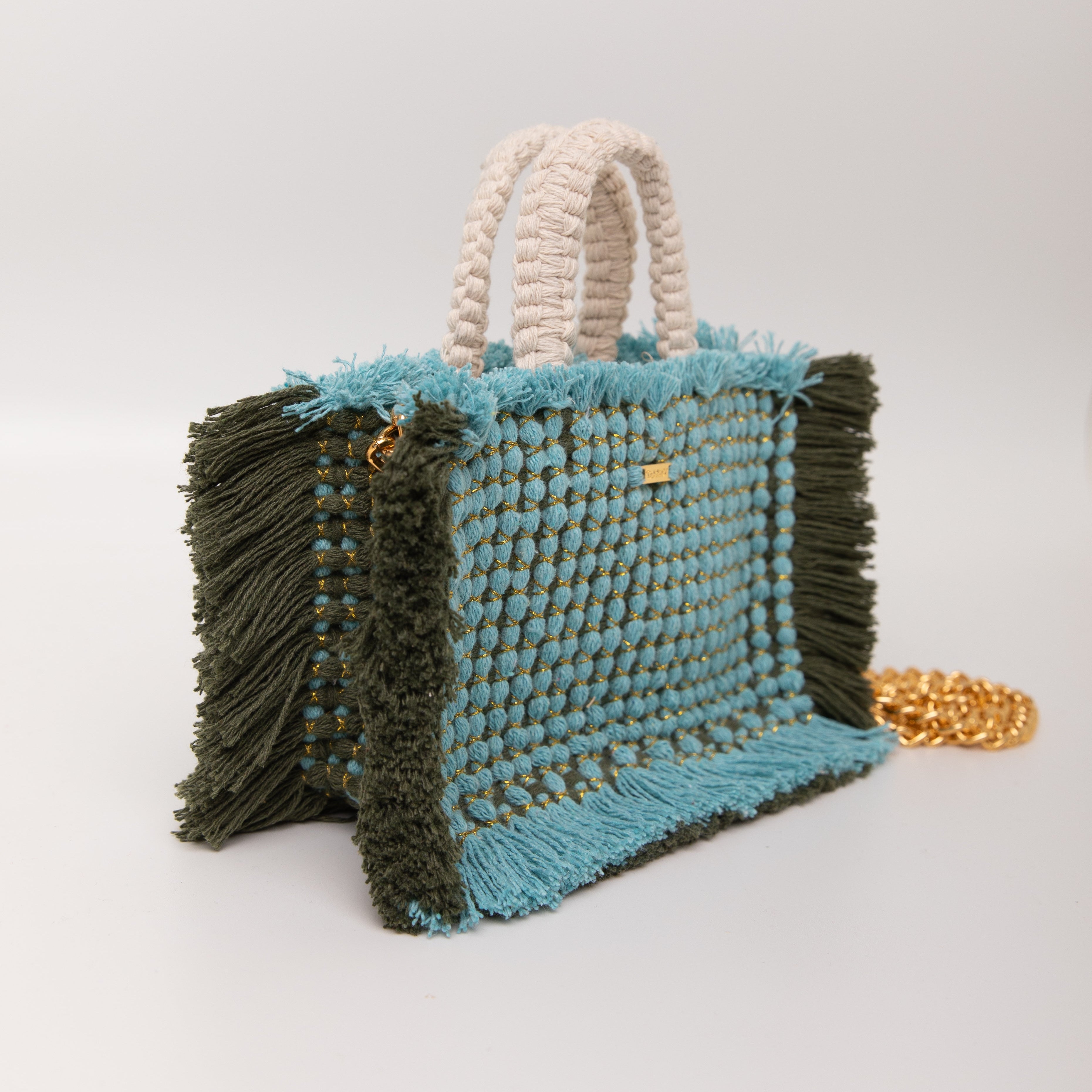 Gossypium Tote Bag Small - Turquoise & Olive