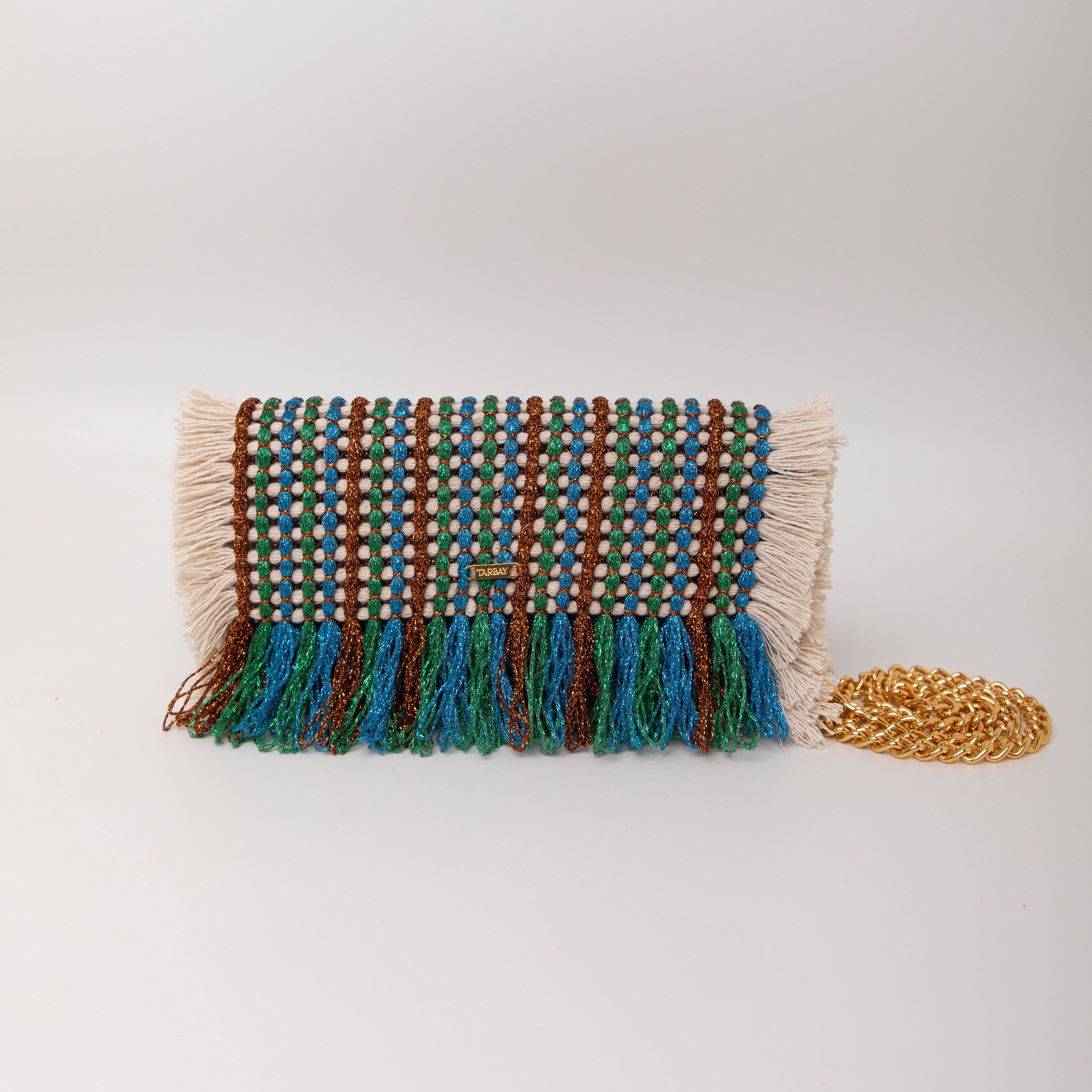 Gossypium Clutch Bag - Buttercream, Blue, Green & Bronze