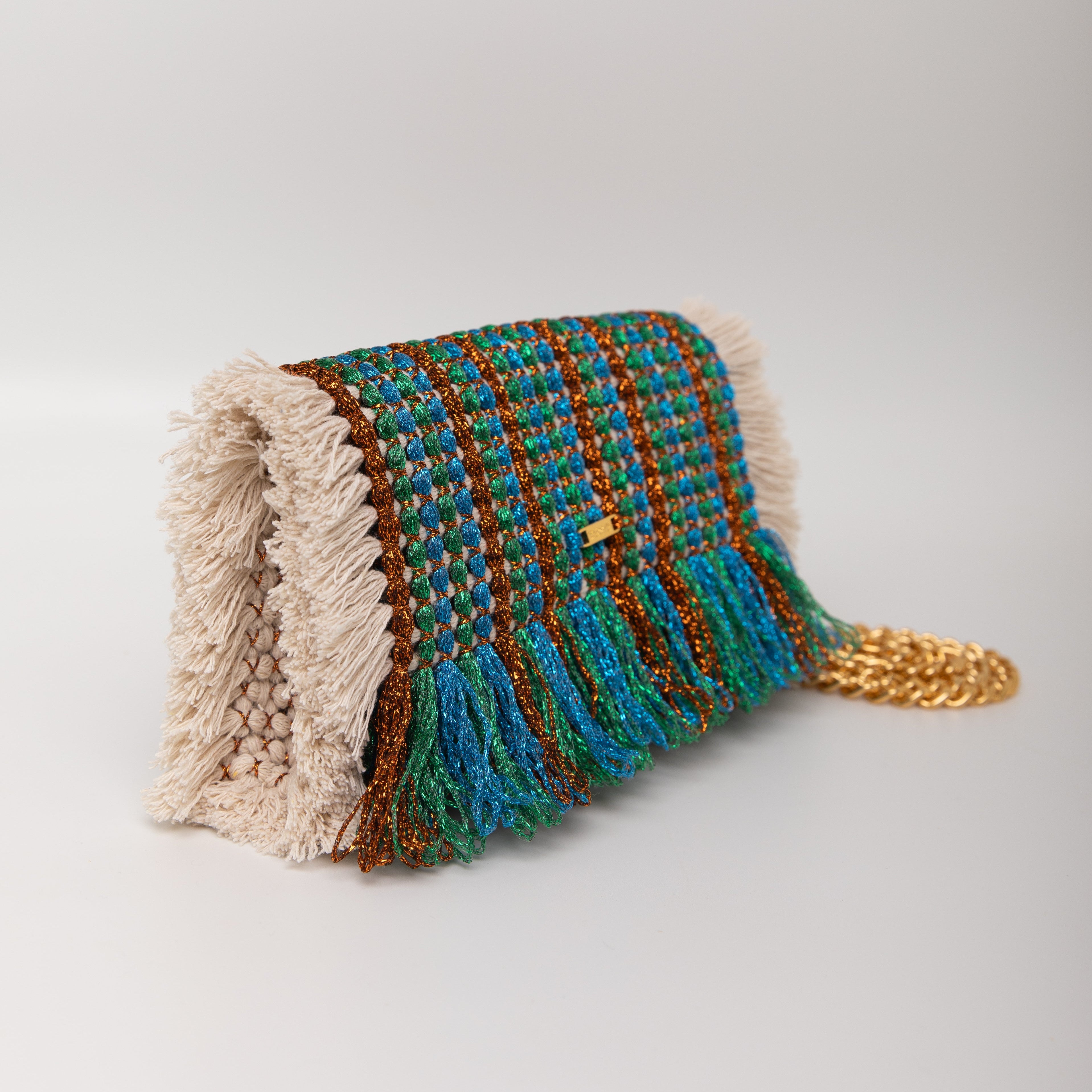 Gossypium Clutch Bag - Buttercream, Blue, Green & Bronze