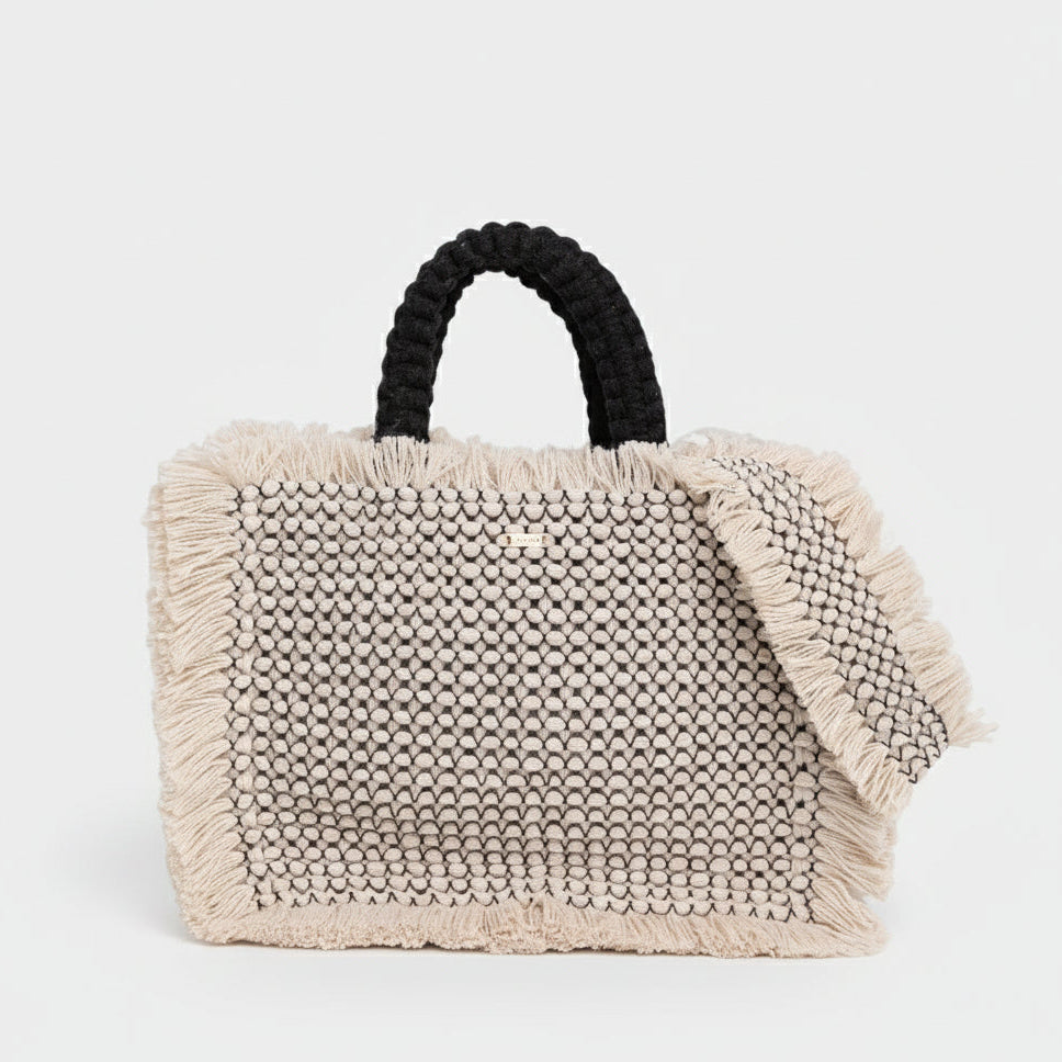 Gosssypium Tote Bag Medium - Buttercream & Black Hand & Crossbody Bags FW25