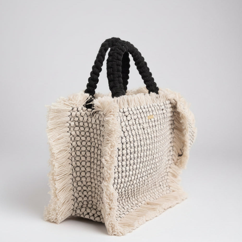 Gosssypium Tote Bag Medium - Buttercream & Black Hand & Crossbody Bags FW25