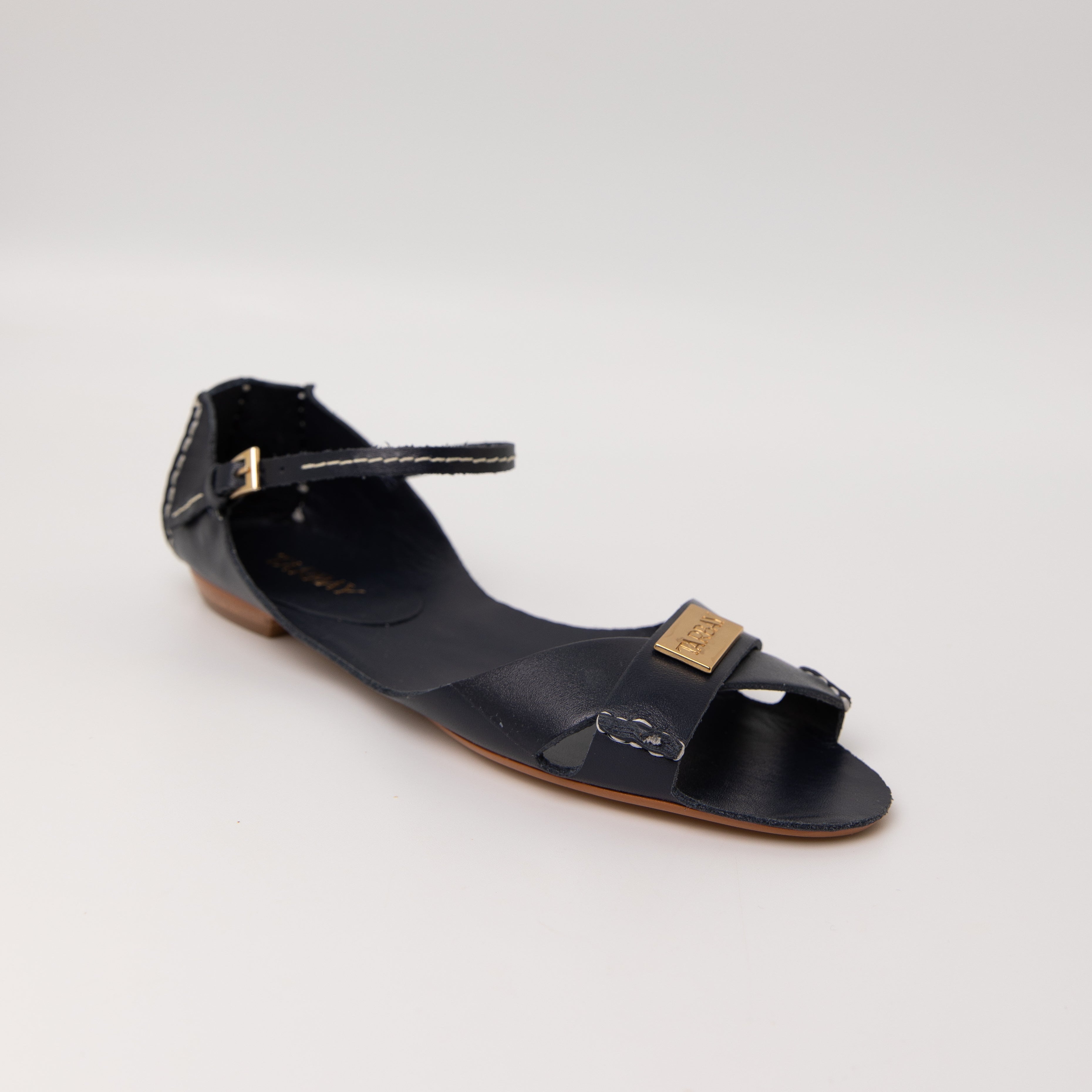 Tajali Leather Sandals - Navy Tajali Flats TARBAY