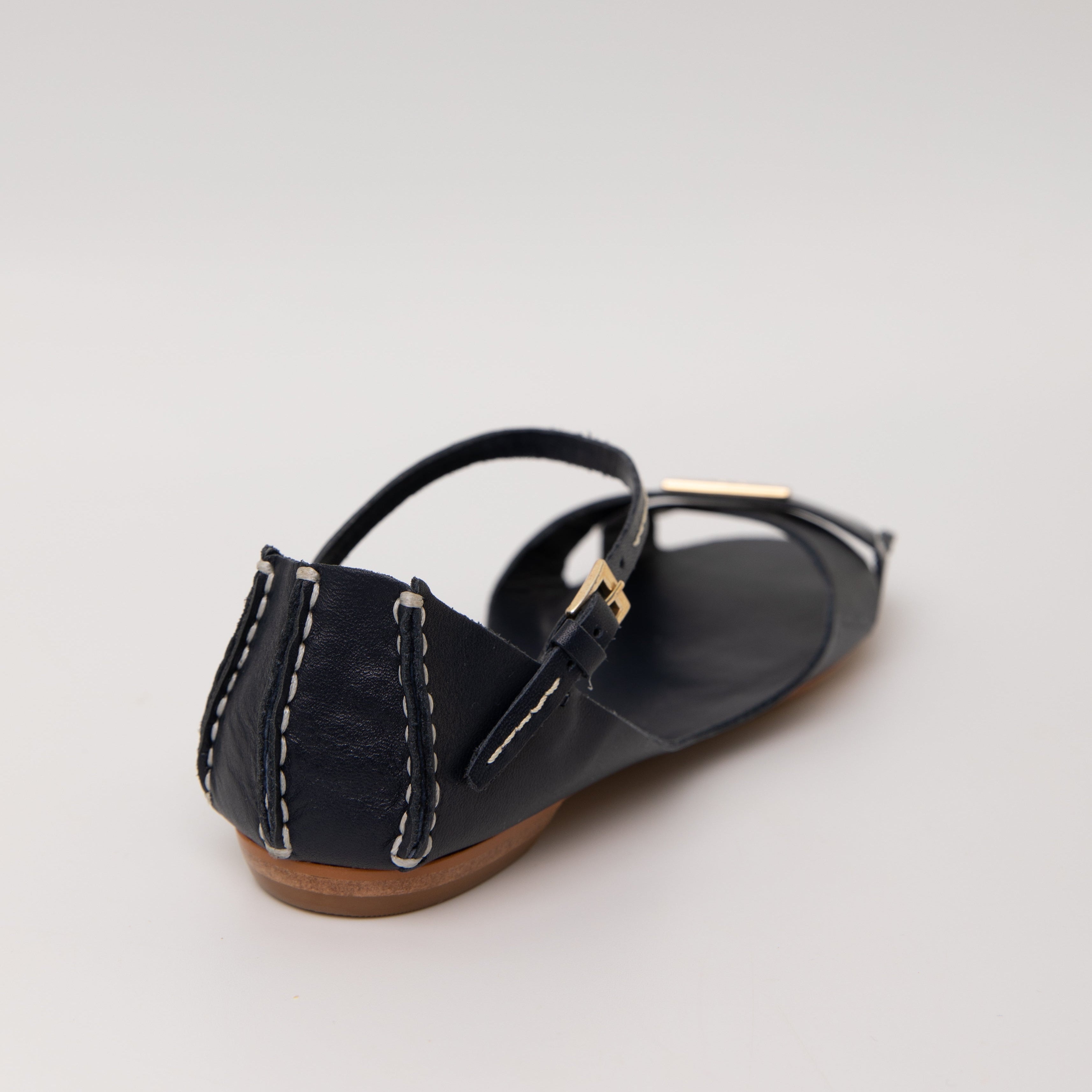 Tajali Leather Sandals - Navy Tajali Flats TARBAY