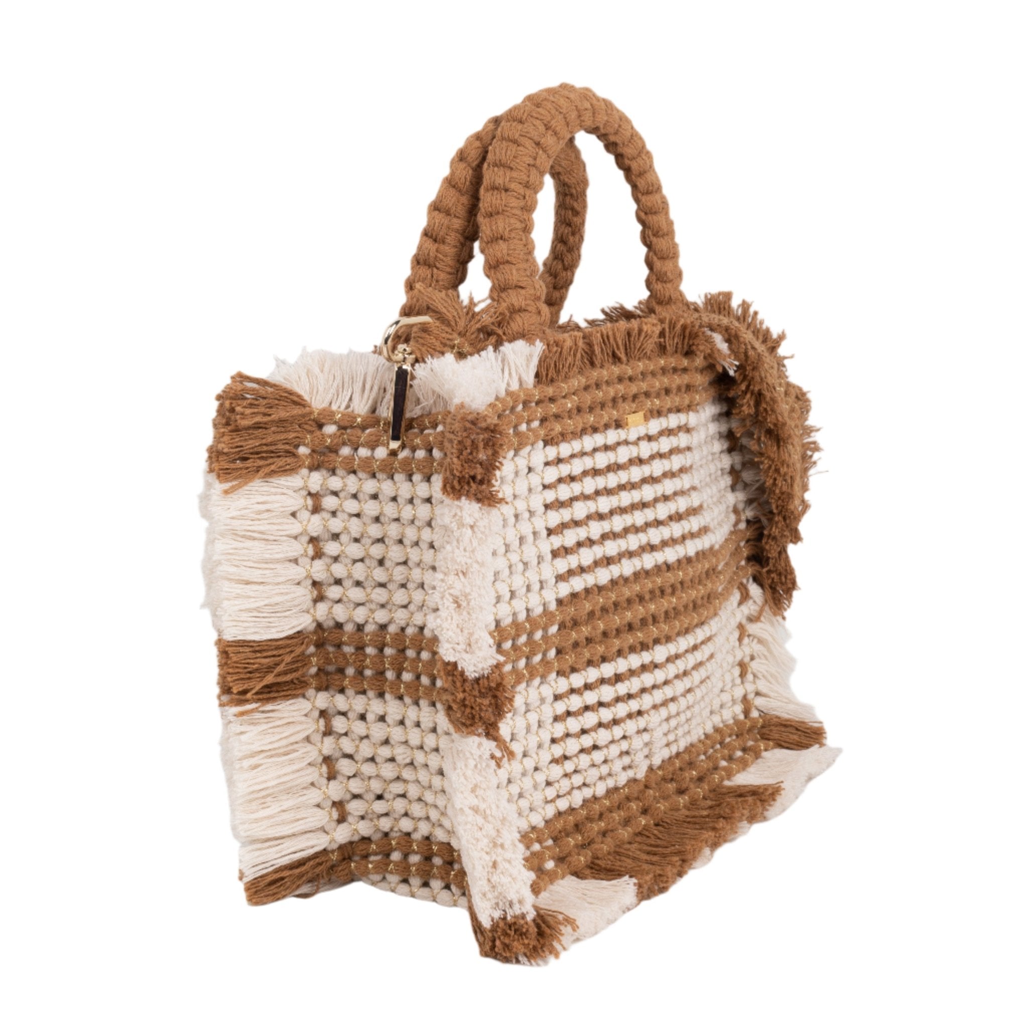 Gossypium Tote Bag Medium - Buttercream & Tobacco Hand & Crossbody Bags TARBAY