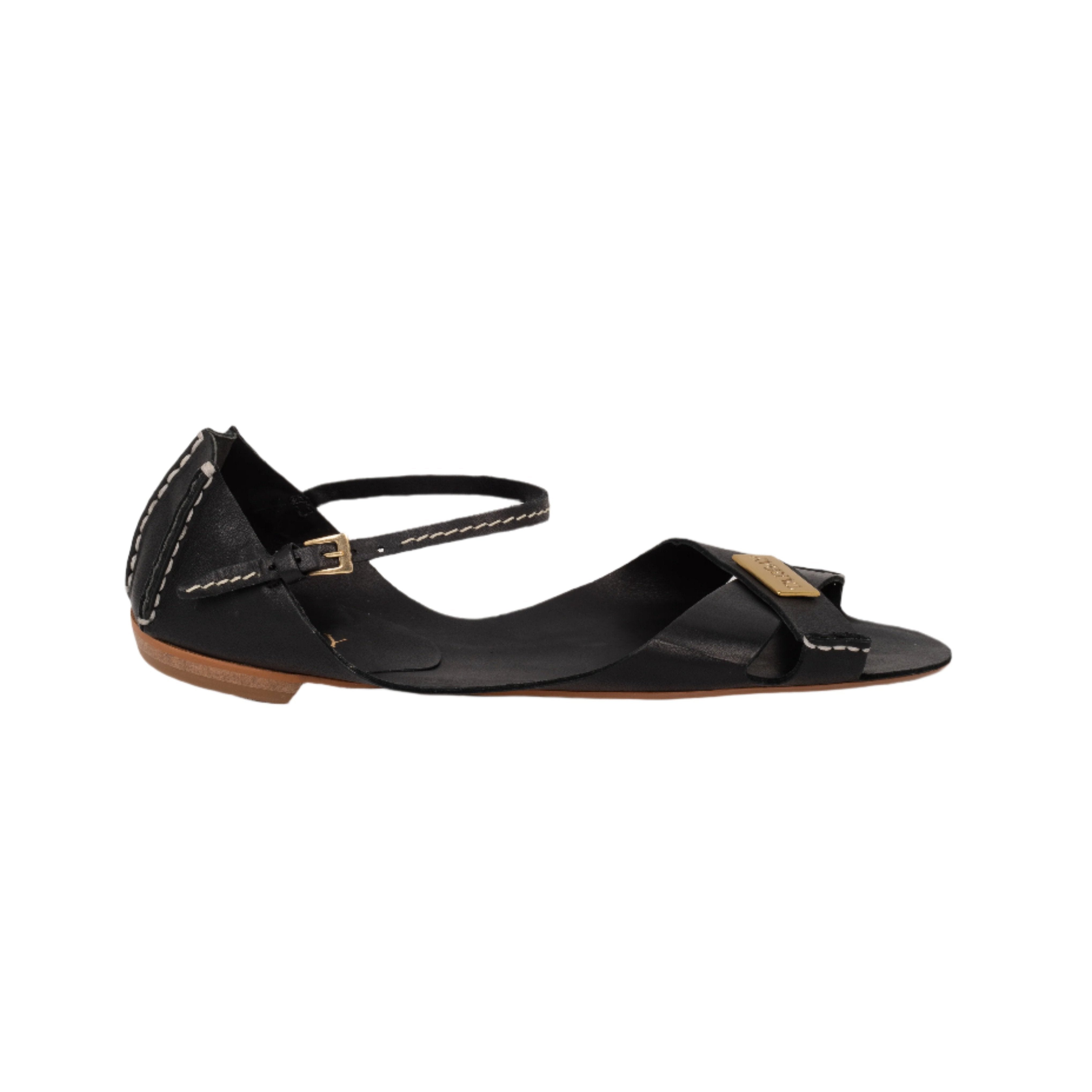 Tajali Leather Sandals - Black Tajali Flats TARBAY