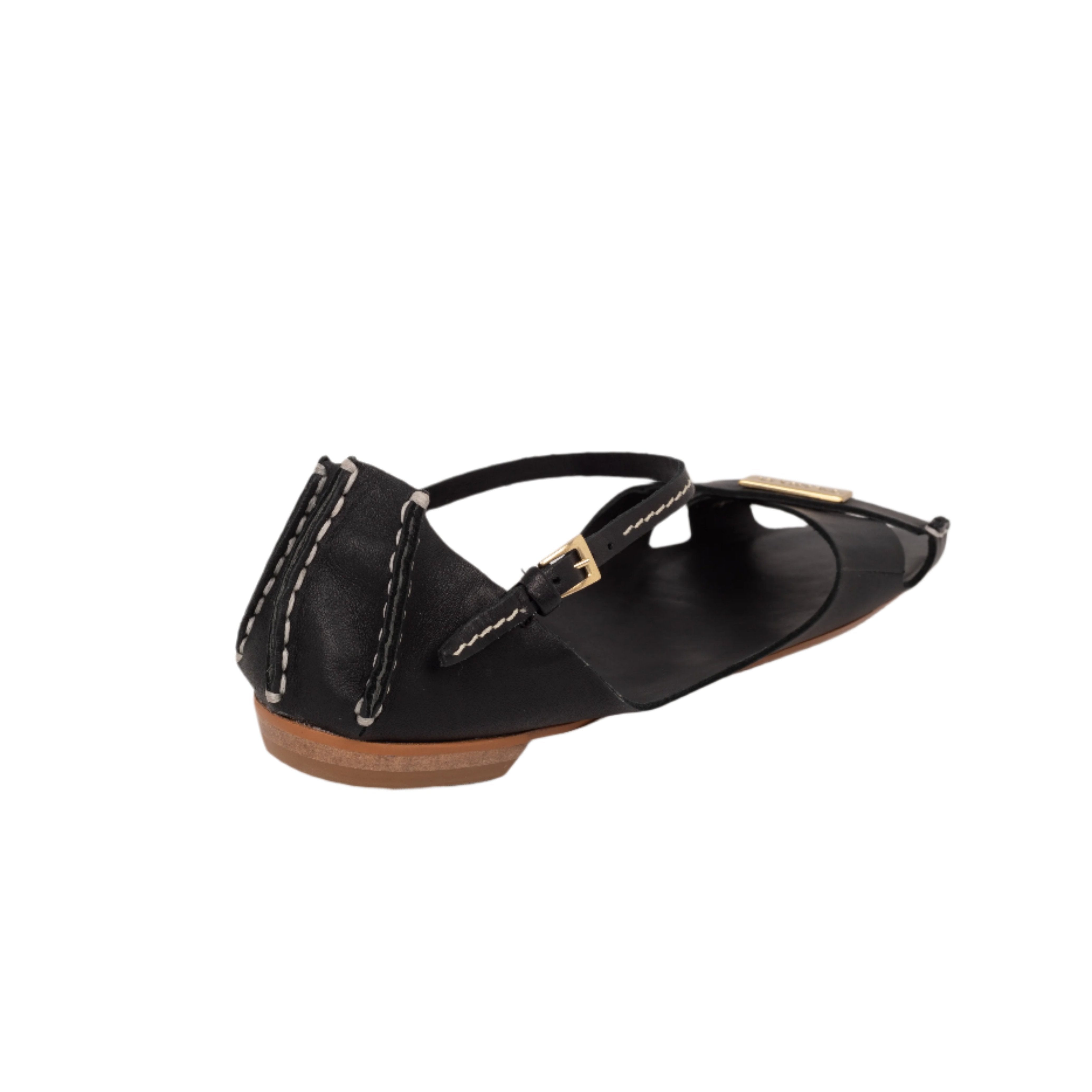 Tajali Leather Sandals - Black Tajali Flats TARBAY