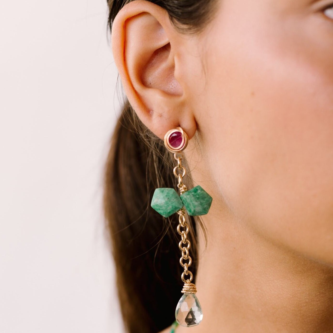 Carmencita Earrings #4 (90mm) - Amethyst, Amazonite, Rose Sapphire, Rose Quartz & Chalcedony Earrings TARBAY