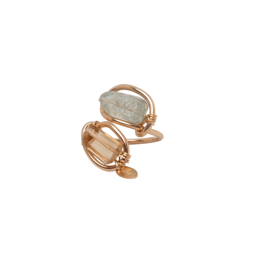 Piapó Ring #1 (22mm) - Aquamarine, Quartz & 14K Gold-Filled Rings TARBAY