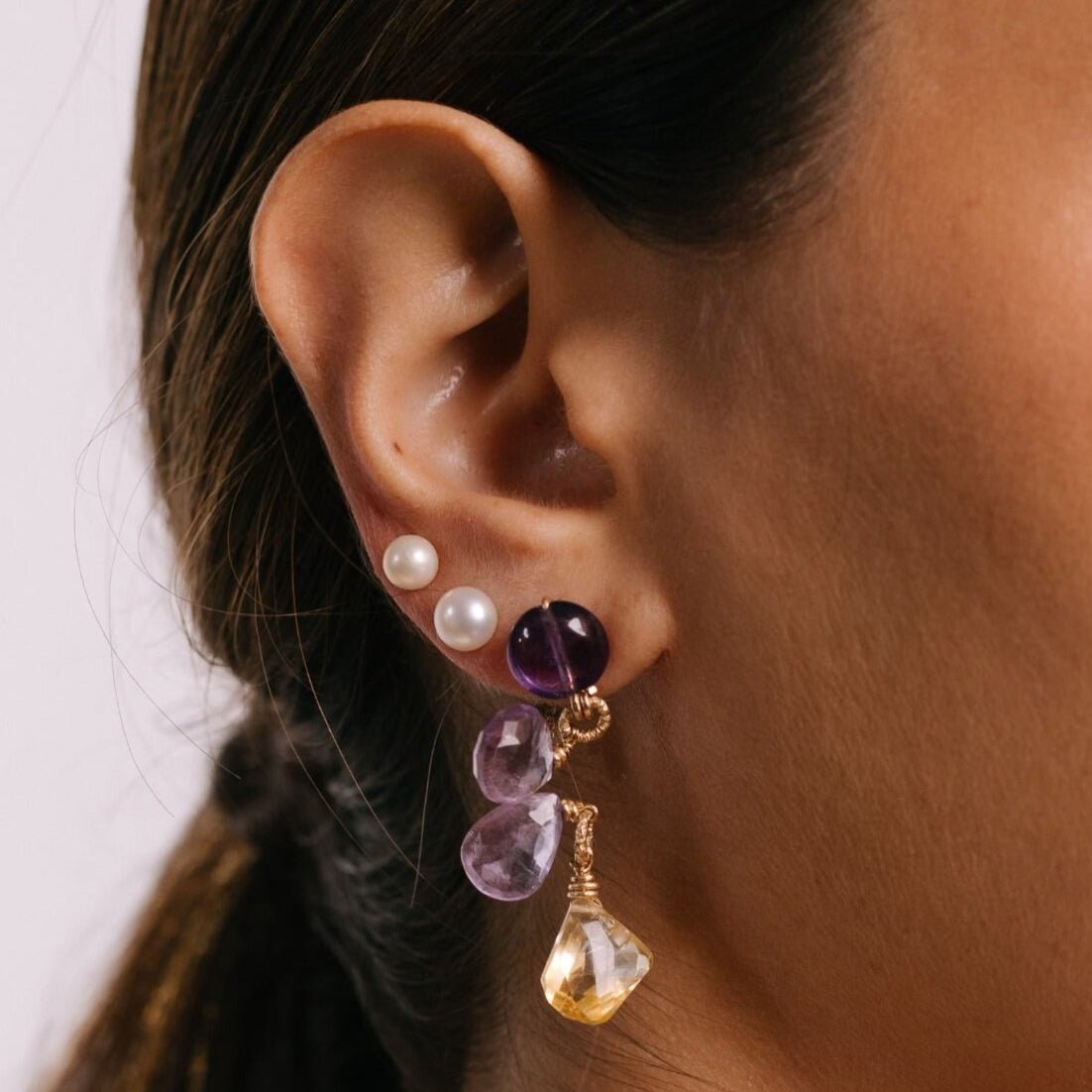 Alda Earrings #1 (45mm) - Amethyst, Ametrine & Citrine Earrings TARBAY