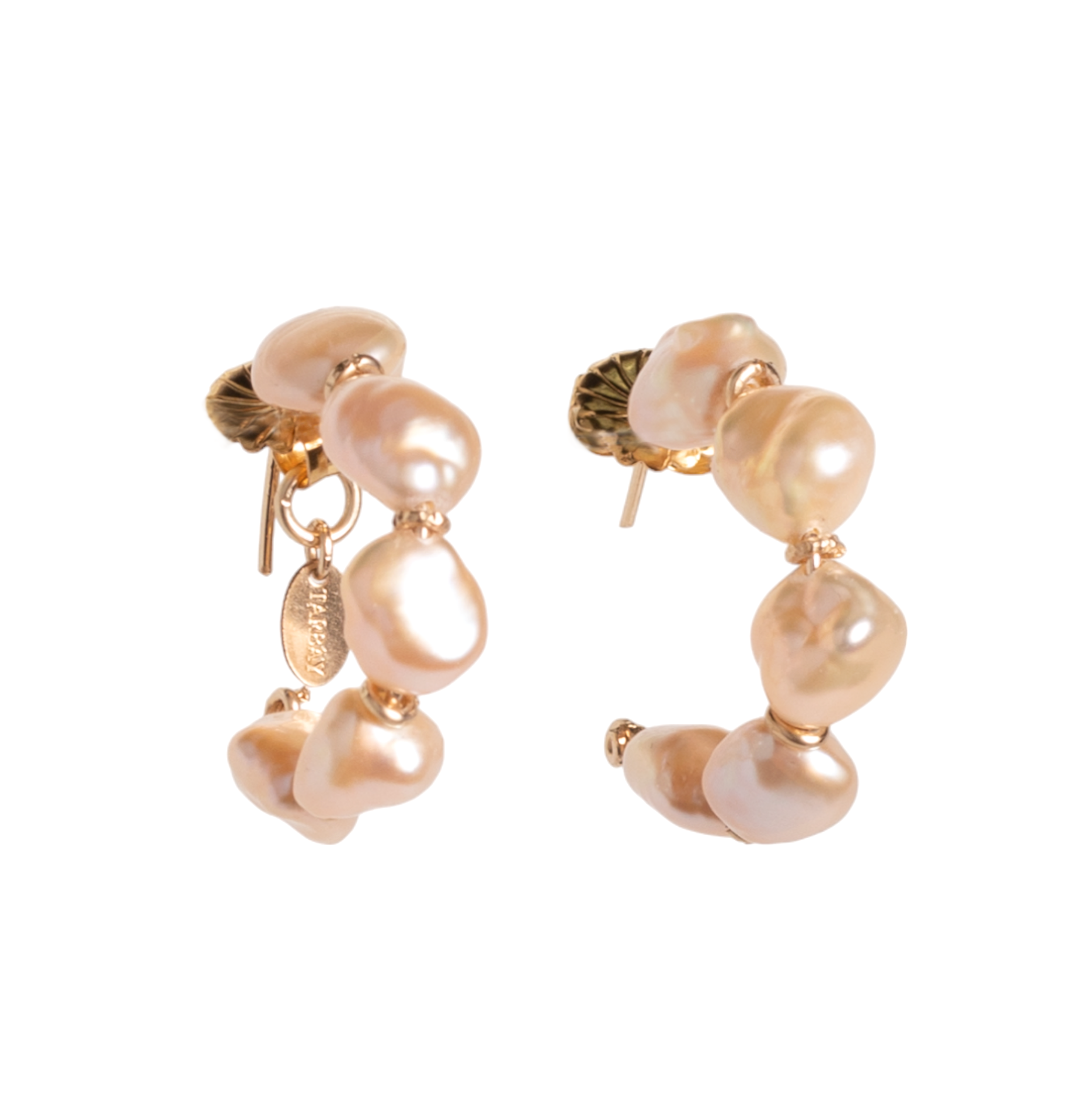 Cubagua Hoop Earrings #1 (30mm) - Salmon Pearl Earrings TARBAY