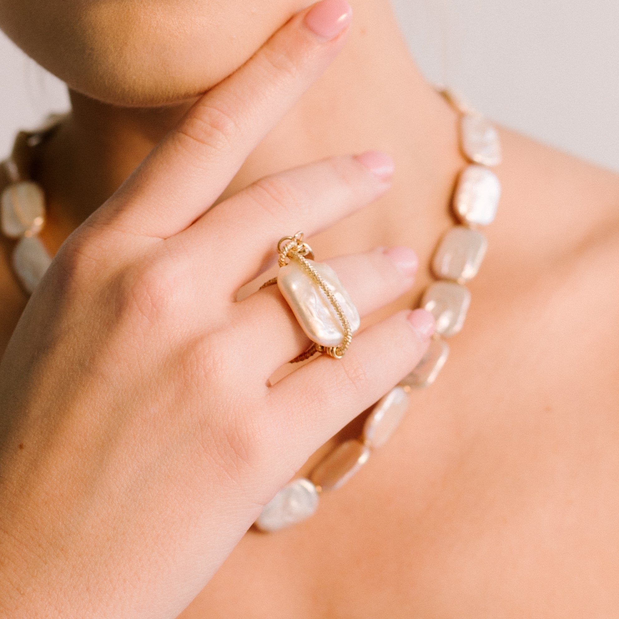 Calatea Ring #1 (30mm) - White Pearl & 14K Gold-Filled Rings TARBAY