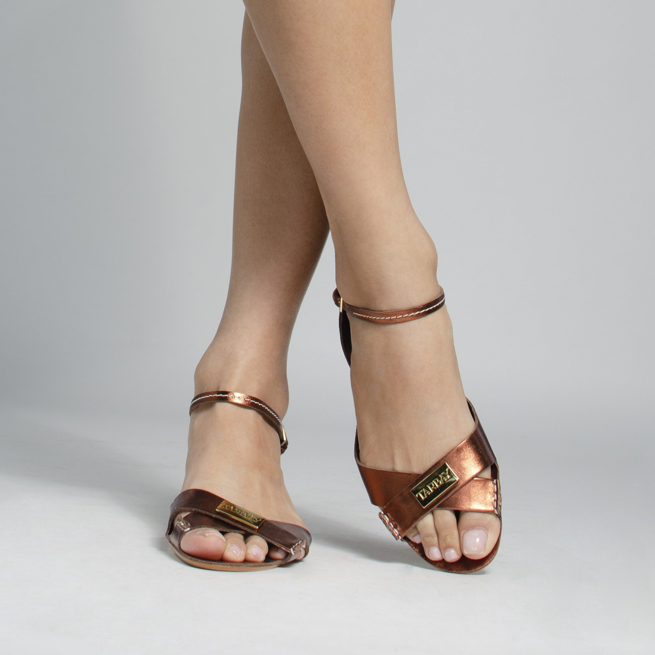 Tajali Leather Sandals - Metallic Chesnut Tajali Flats TARBAY