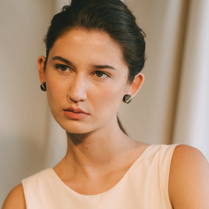 Juana Earrings #1 (20mm) - Black Agate & 14K Gold-Filled