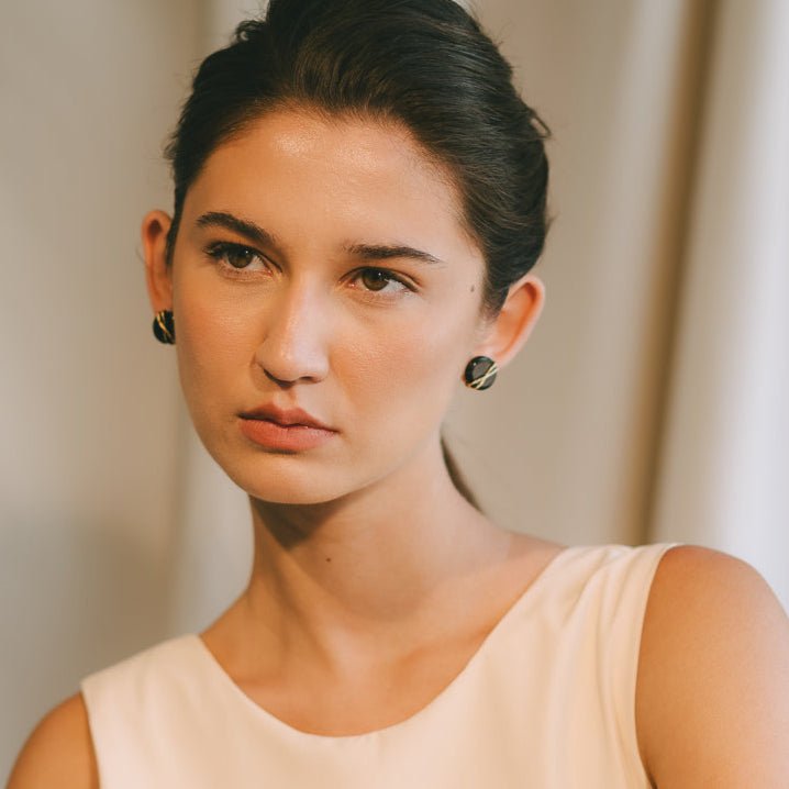 Juana Earrings #1 (20mm) - Black Agate & 14K Gold-Filled Earrings FW25