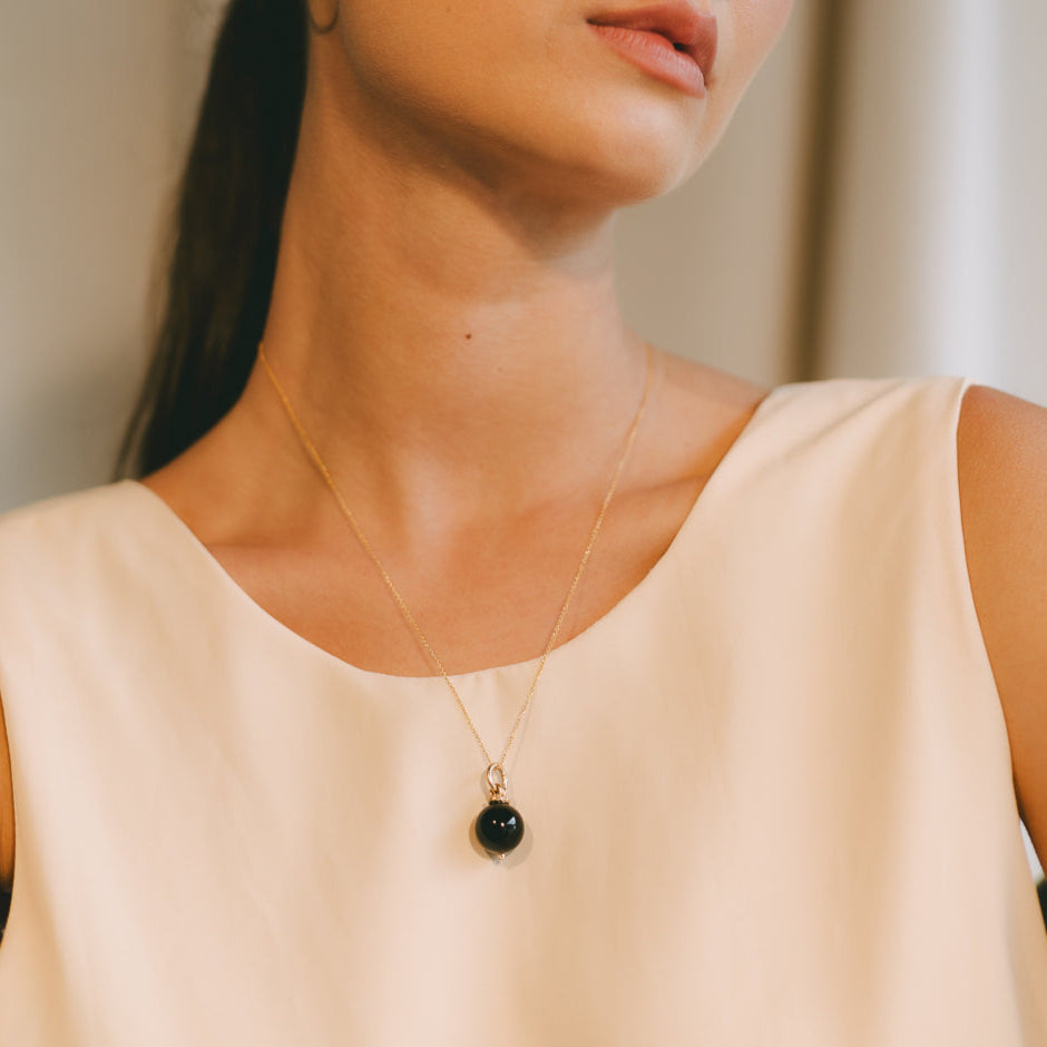Solitario Necklace #1 - Black Agate & 14K Gold-Filled