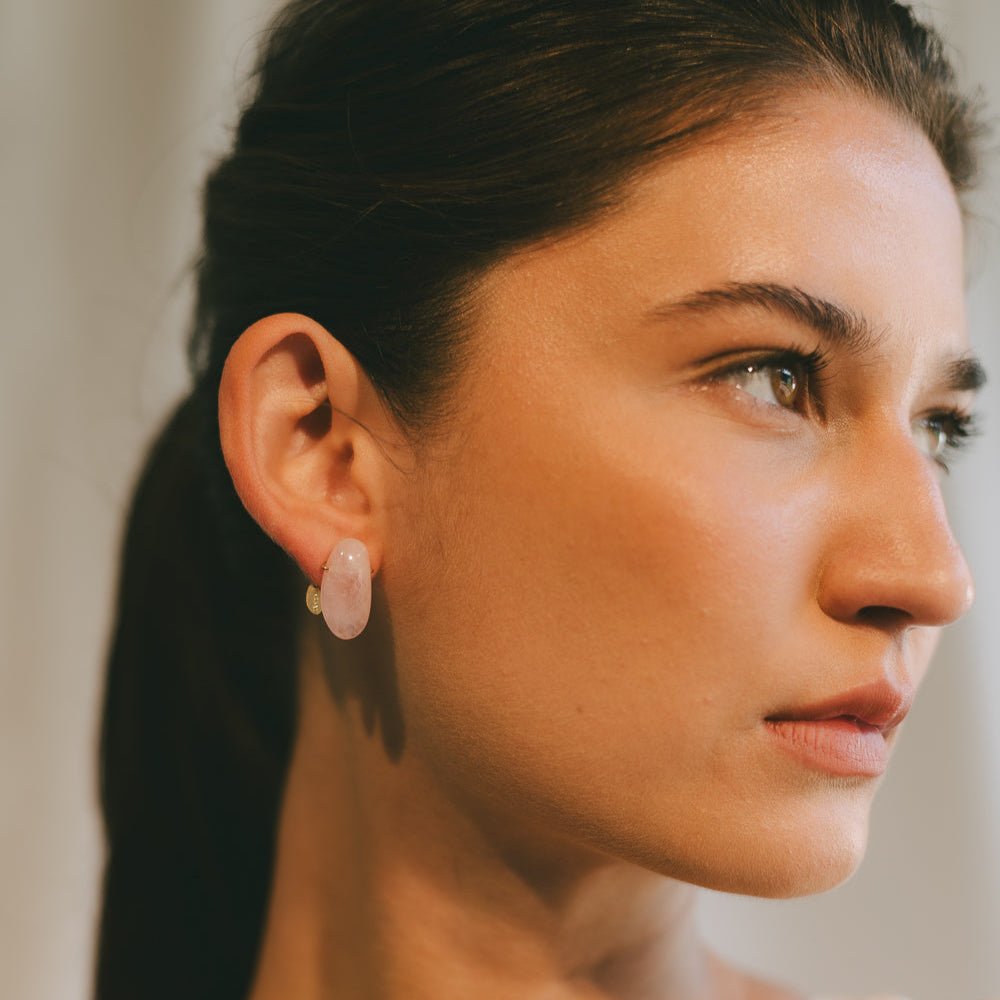 Dulce Earrings #1 (25mm) - Morganite & 14K Gold-Filled Earrings FW25