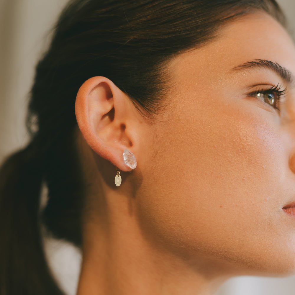 Solitario Earrings #2 (10mm) - Diamond Quartz & 14K Gold-Filled Earrings FW25