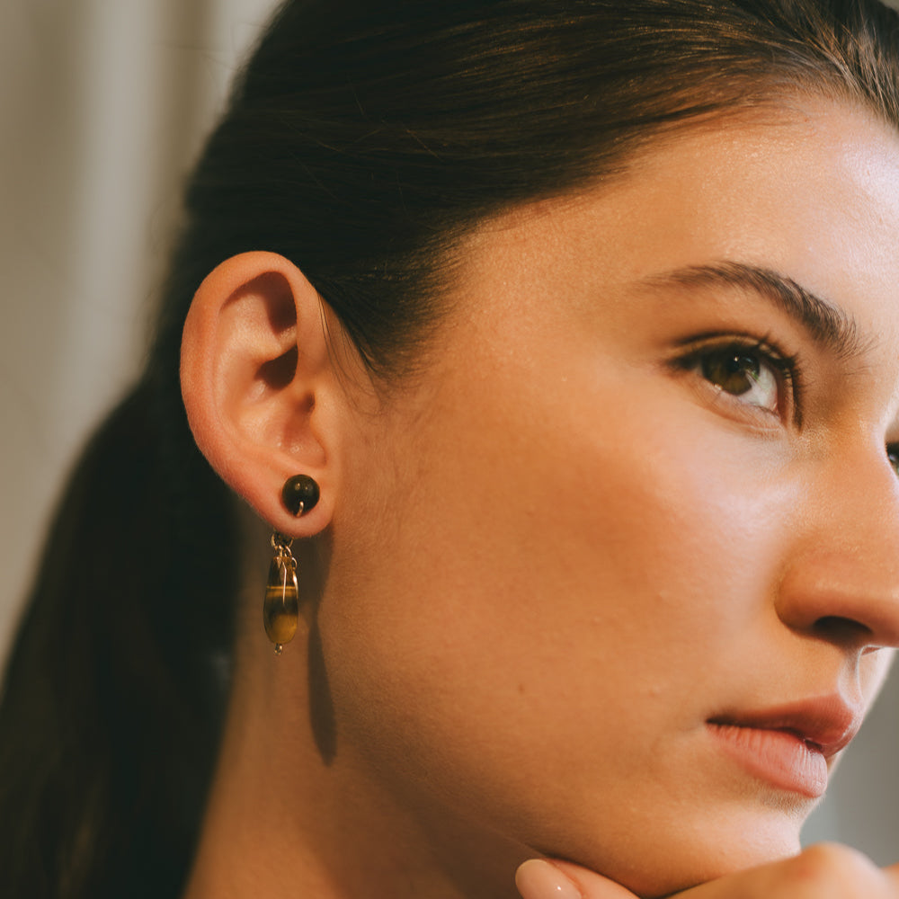 Melaza Earrings #1 (35mm) - Tiger's Eye & 14K Gold-Filled