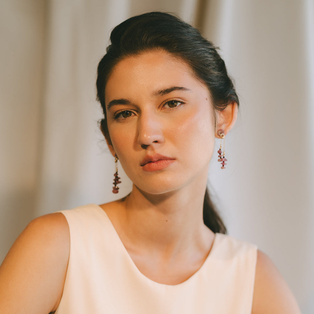 Andrea Earrings #1 (55mm) - Garnet, Tourmaline & 14K Gold-Filled